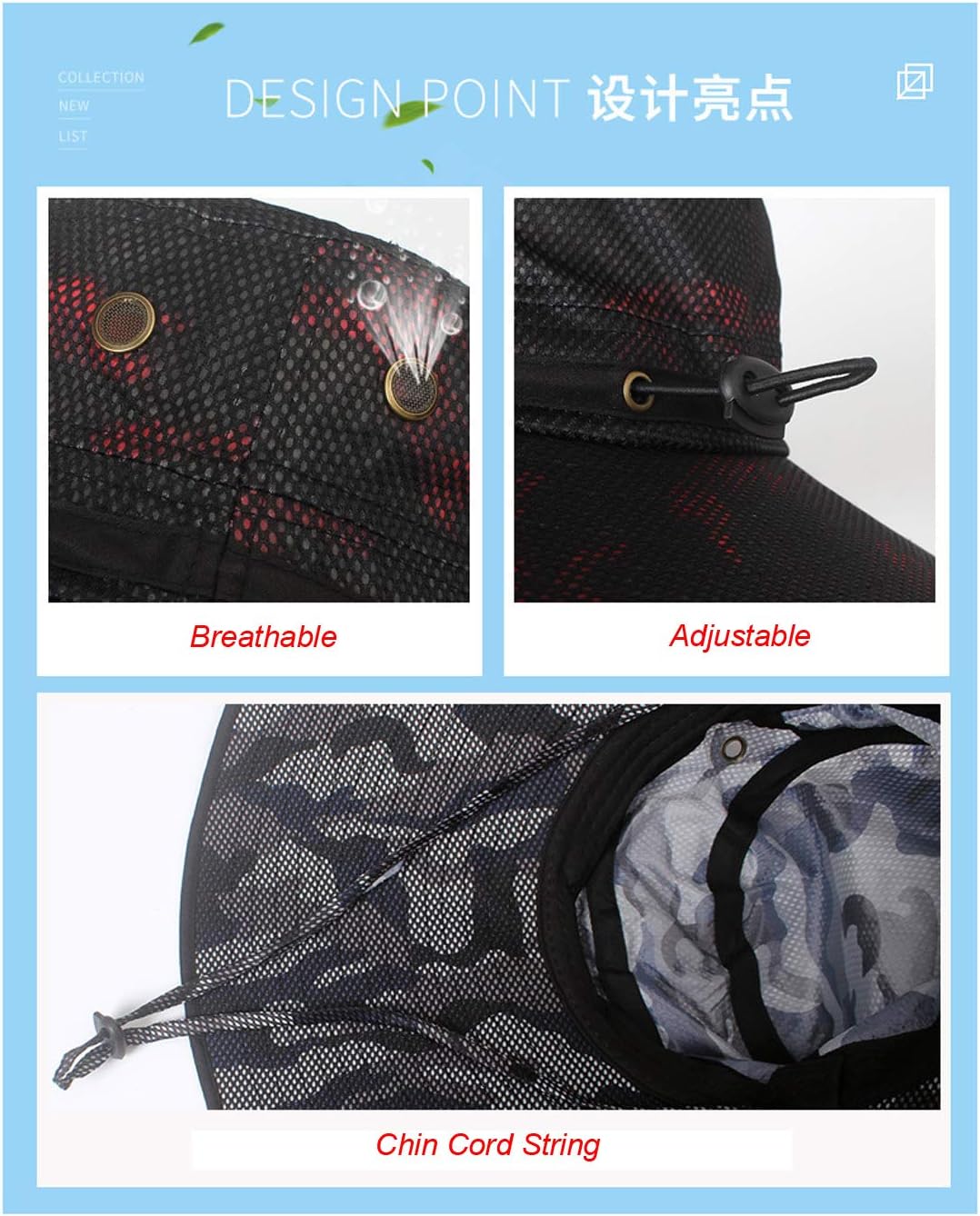HUAMULAN Men Wide Brim Sun Hat Summer Outdoor Women Bucket Fishing Hats image 5
