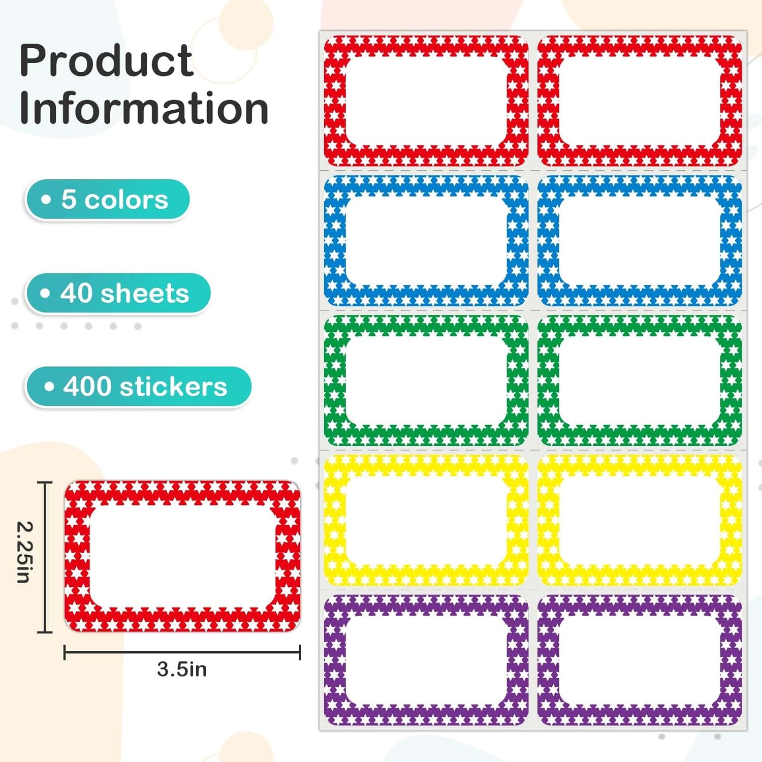 L LIKED 400 Stickers - 3.5" x 2.25"Colors Plain Name tag Labels with Perforated Line for School Office Home (Star - 400 Labels) - Image 4
