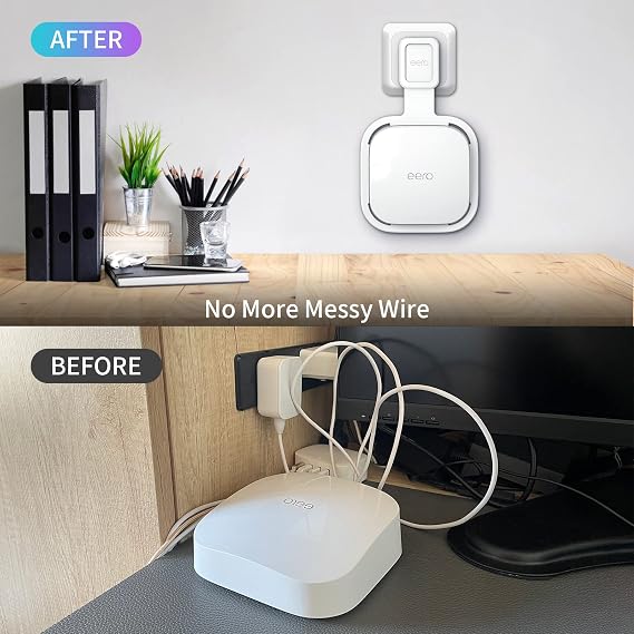 4Pack Wall Mount Holder for eero Pro 6e/Pro 6 Mesh Wi-Fi System,Outlet Wall Mount Stand Bracket for eero Pro 6e tri-Band Mesh,Wall Bracket for eero Pro 6 Extender Router Wire Organizer