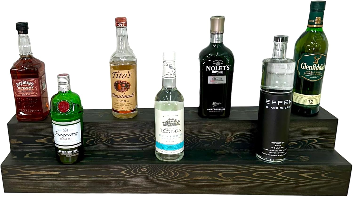 Tiered Bottle Shelf | 2 Tier Liquor Bottle Display | Bar Organization | Display Shelf | Wine Shelf | Bar Display | Kitchen Counter Shelf (36, Black)