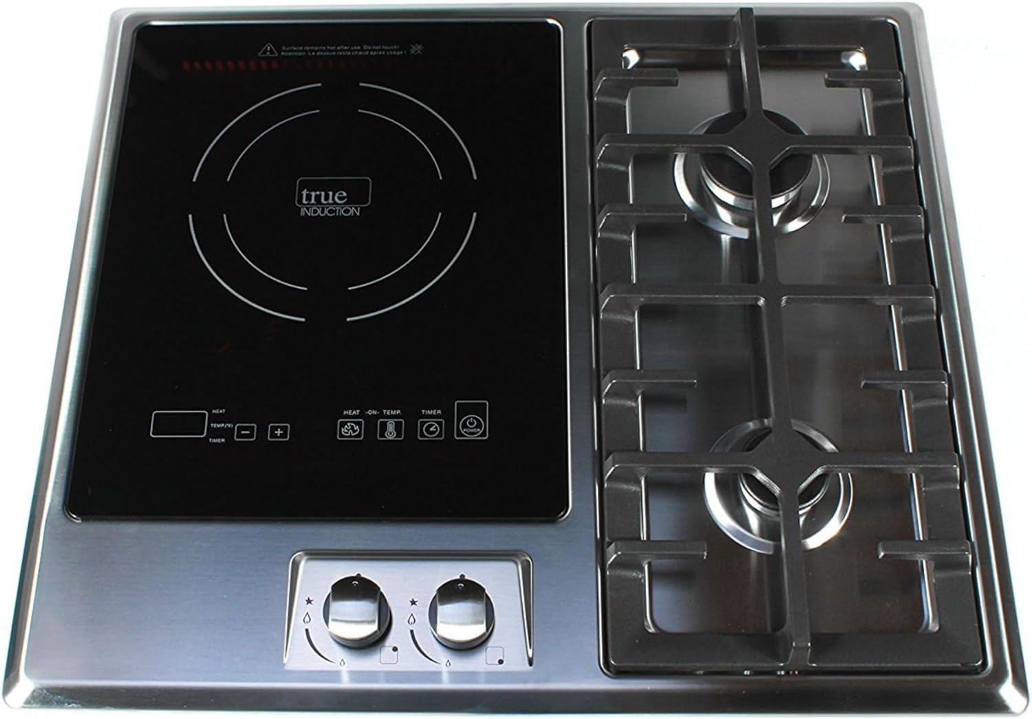 TI-1+2B 23 inch Built-In Single Induction + 2 Gas Burner Combination Cooktop, UL858 Certified