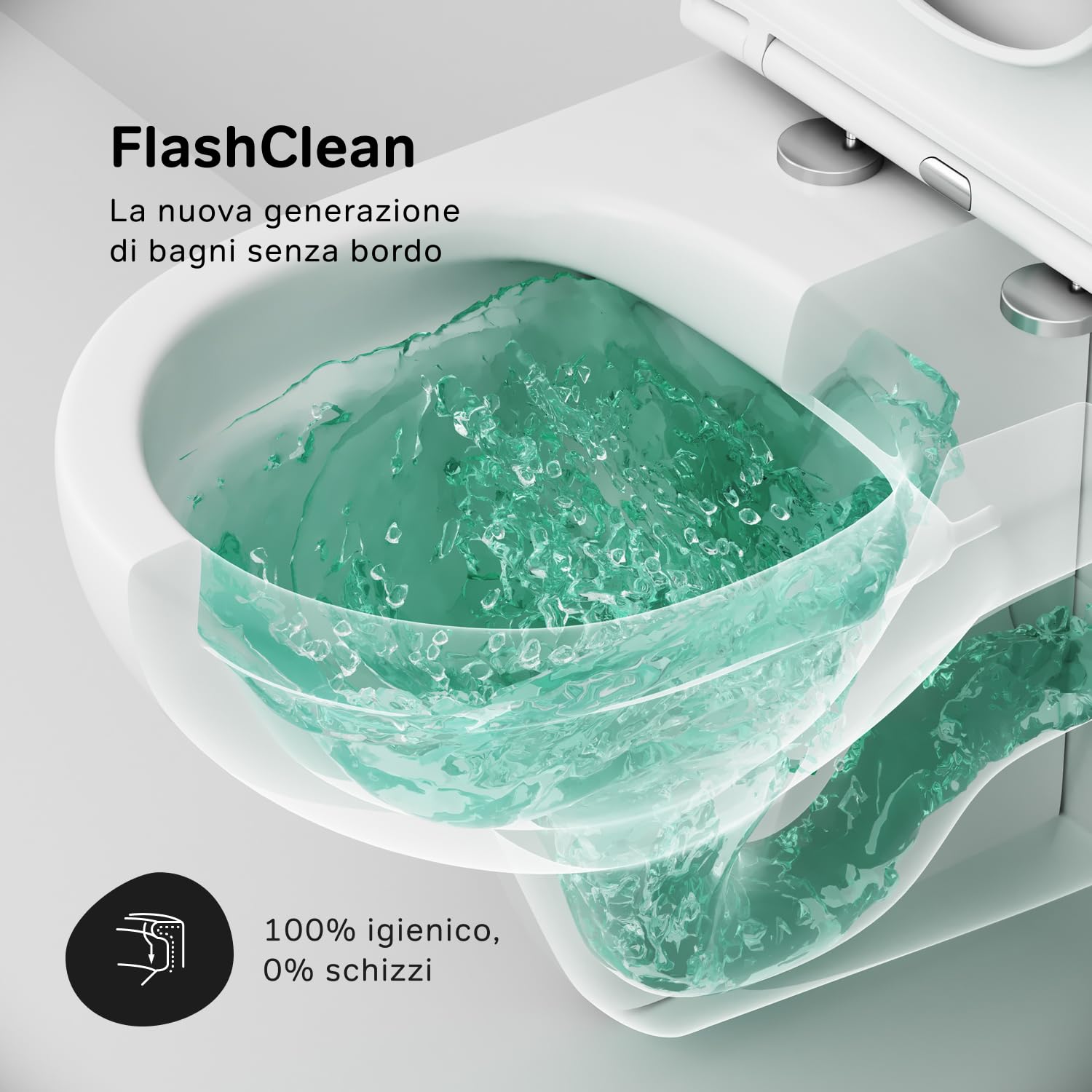 AM.PM Hit - WC sospeso senza bordo, sedile WC con abbassamento automatico, abbassamento automatico, WC sospeso senza bordo, in ceramica, con risciacquo profondo, FlashClean,