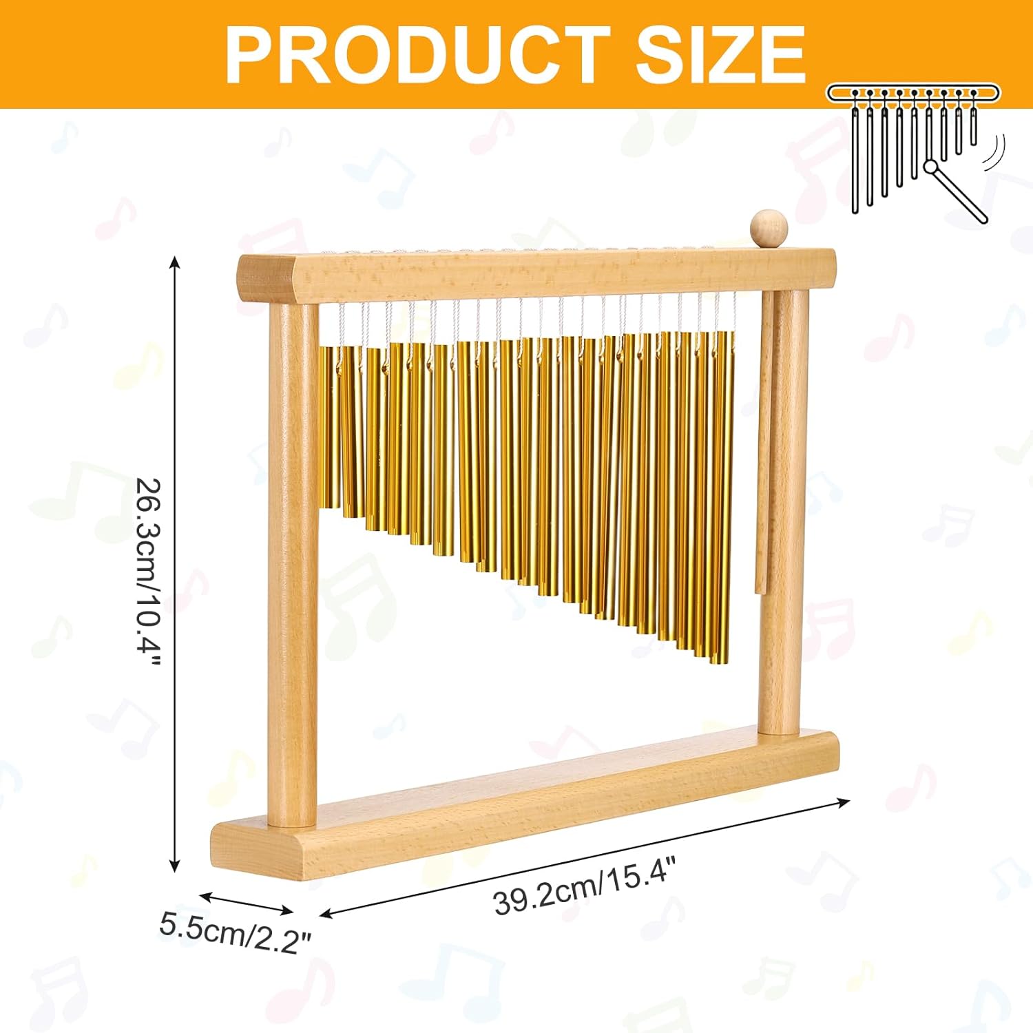 MECCANIXITY 20 Note Chime Bar Table Top Wind Chimes Music Percussion Instrument with Mallet for Relaxing Meditation Office Decoration (Gold Tone)