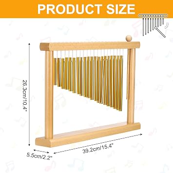 sourcing map 20 Note Chime Bar Table Top Wind Chimes Music Percussion Instrument with Mallet for Relaxing Meditation Office Decoration (Gold Tone)