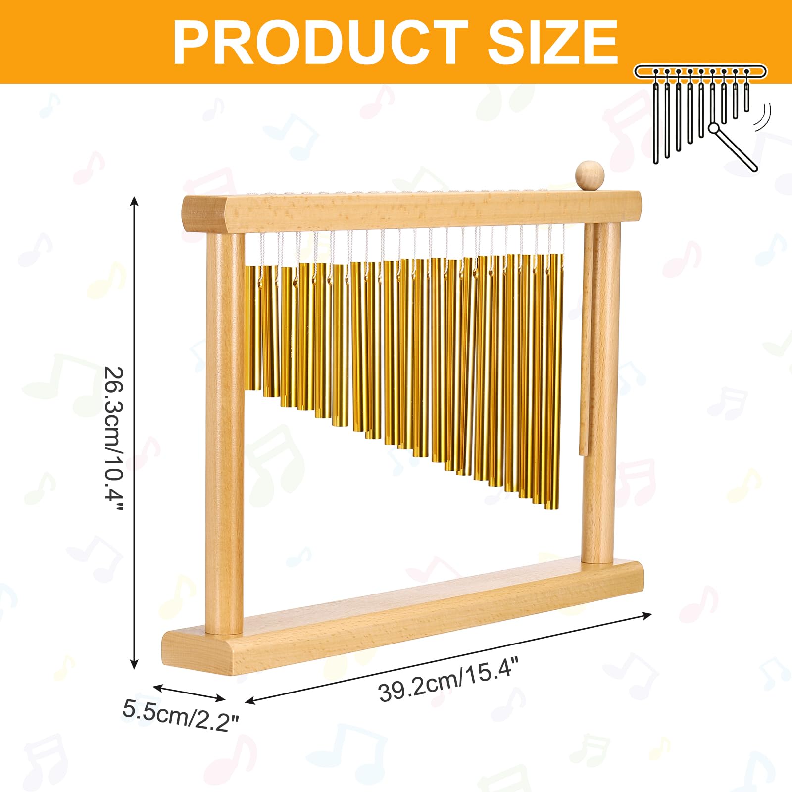 QUARKZMAN 20 Notas De Carillón De Mesa Instrumento De Percusión Musical Con Mazo Para Relajación Meditación Y Decoración De Oficina (Tono Dorado)