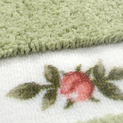 Miniatura 5 de ABREEZE Juego de 2 alfombras de baño con diseño floral de rosas, tapete de ducha de baño de microfibra y tapete de inodoro en forma de U, Verde