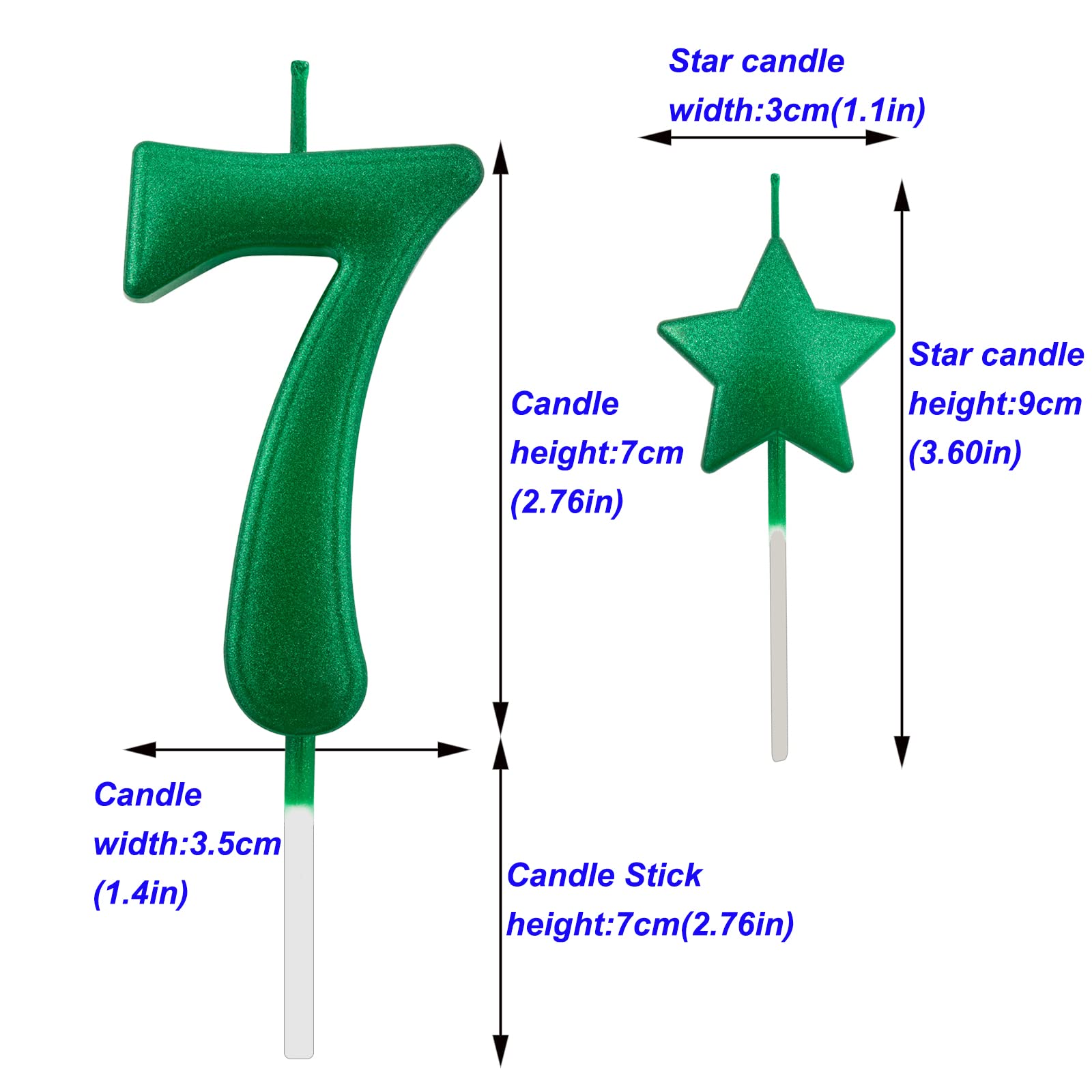 Velas de cumpleaños de 2.75 pulgadas, color verde con brillantina, decoración y celebración para adultos y niños (verde 2.75 pulgadas, número 7)