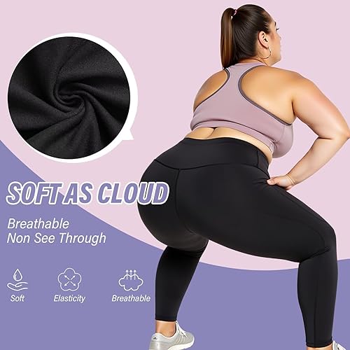 Miniatura 3 de Happy.angel Leggings de talla extra grande con bolsillos para mujer, pantalones de yoga capri de cintura alta, ajustados, recortados, tallas 3X 4X