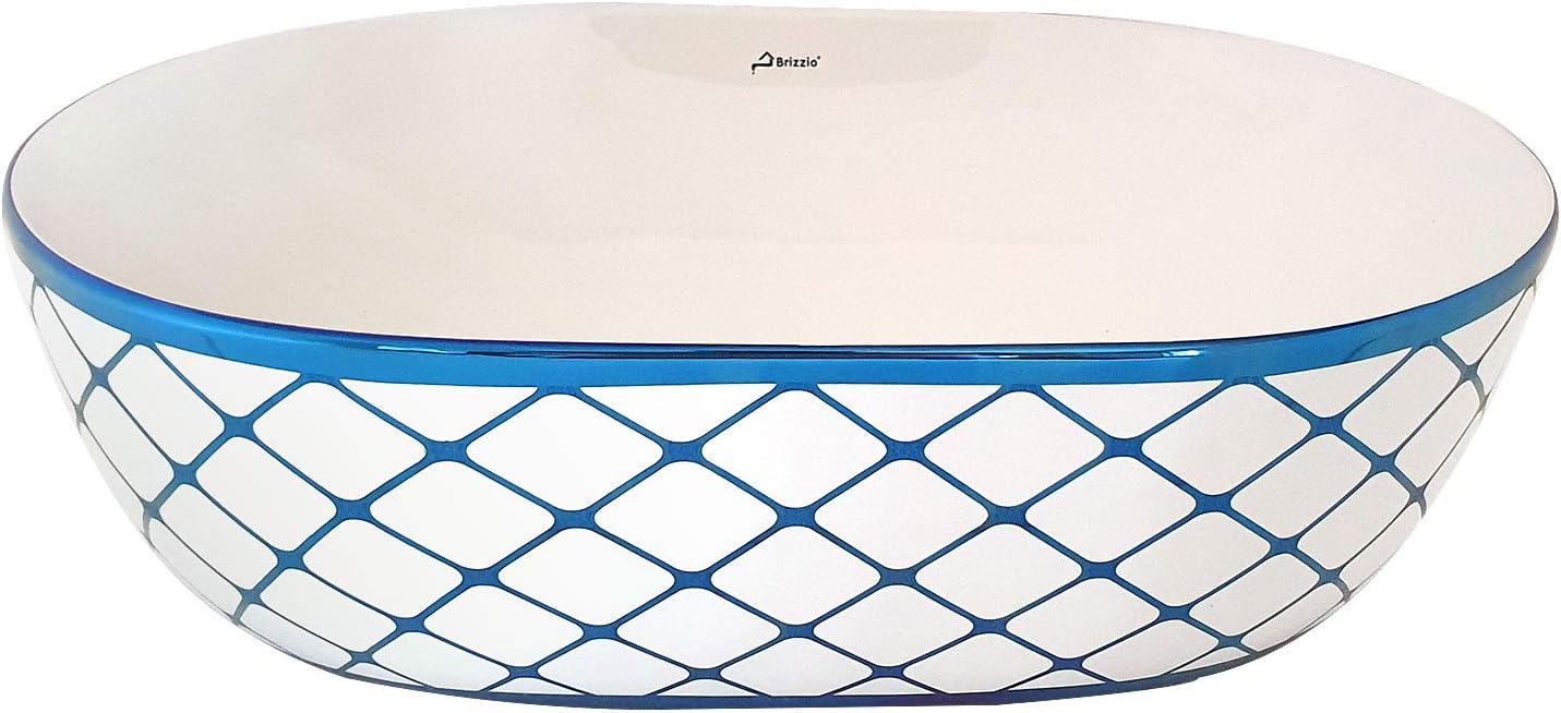 Brizzio 300 Modern White Blue Pattern Wash Basin