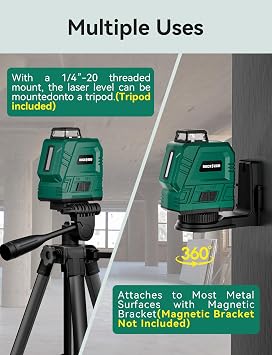 Laser Level with Adjustable 1.2m Tripod, RockSeed 1x360° Horizontal and 1x 150° Vertical Green Laser Line Self-Leveling, Rechargable Laser Leveler, for Hanging Pictures/Wall Construction