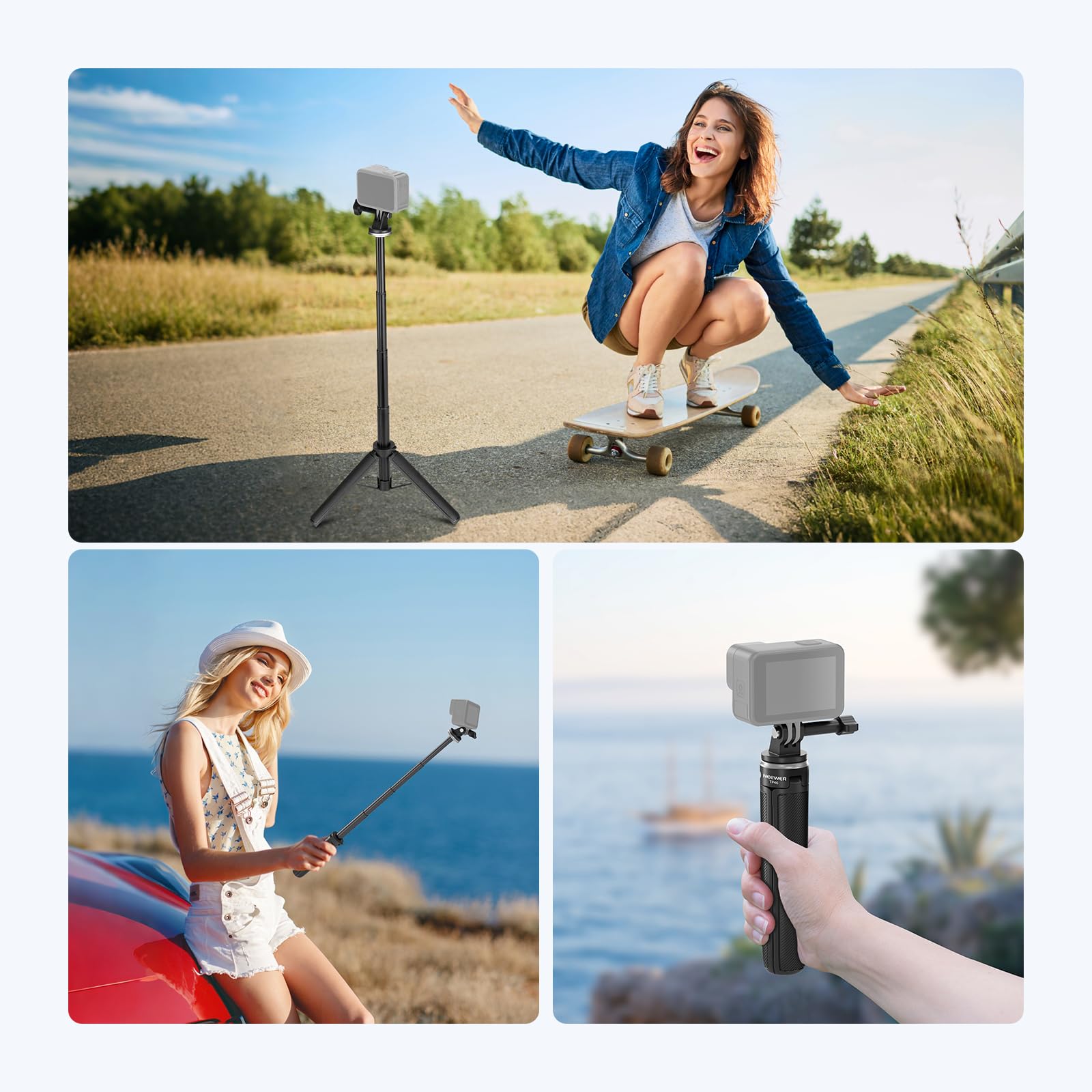 NEEWER BÁSICO Trípode Palo Selfie para DSLR Cámara Acción Webcam, Minisoporte Escritorio Videoblogs, Compatible con GoPro Hero 13, 12, Insta360, dji Osmo Action 5 Pro, AKASO, EK7000, Brave 4 7, TP46