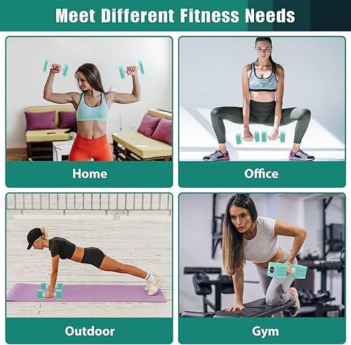 Miniatura 6 de Juego de 2 mancuernas de peso ajustable, 3.4 libras, 5.7 libras, 8 libras, 10.3 libras, 12.6 libras, cada juego de pesas de mano para verde