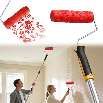 Texture Paint Rollers, 53IN Patterned Paint Roller for Wall with Extension Pole DIY Decorative Art Pattern Paint Roller Rubber Roller for Walls Furnitures Floors Decoration