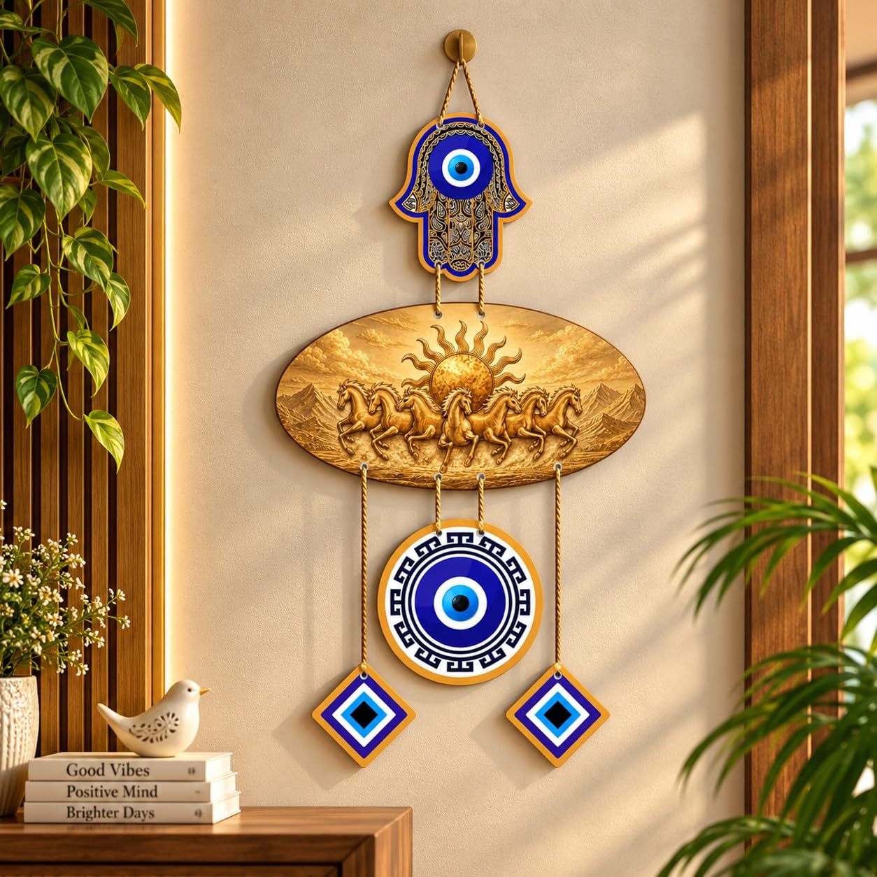 Golden Seven Horses Evil Eye Wall Hanging - Protection & Decor -2