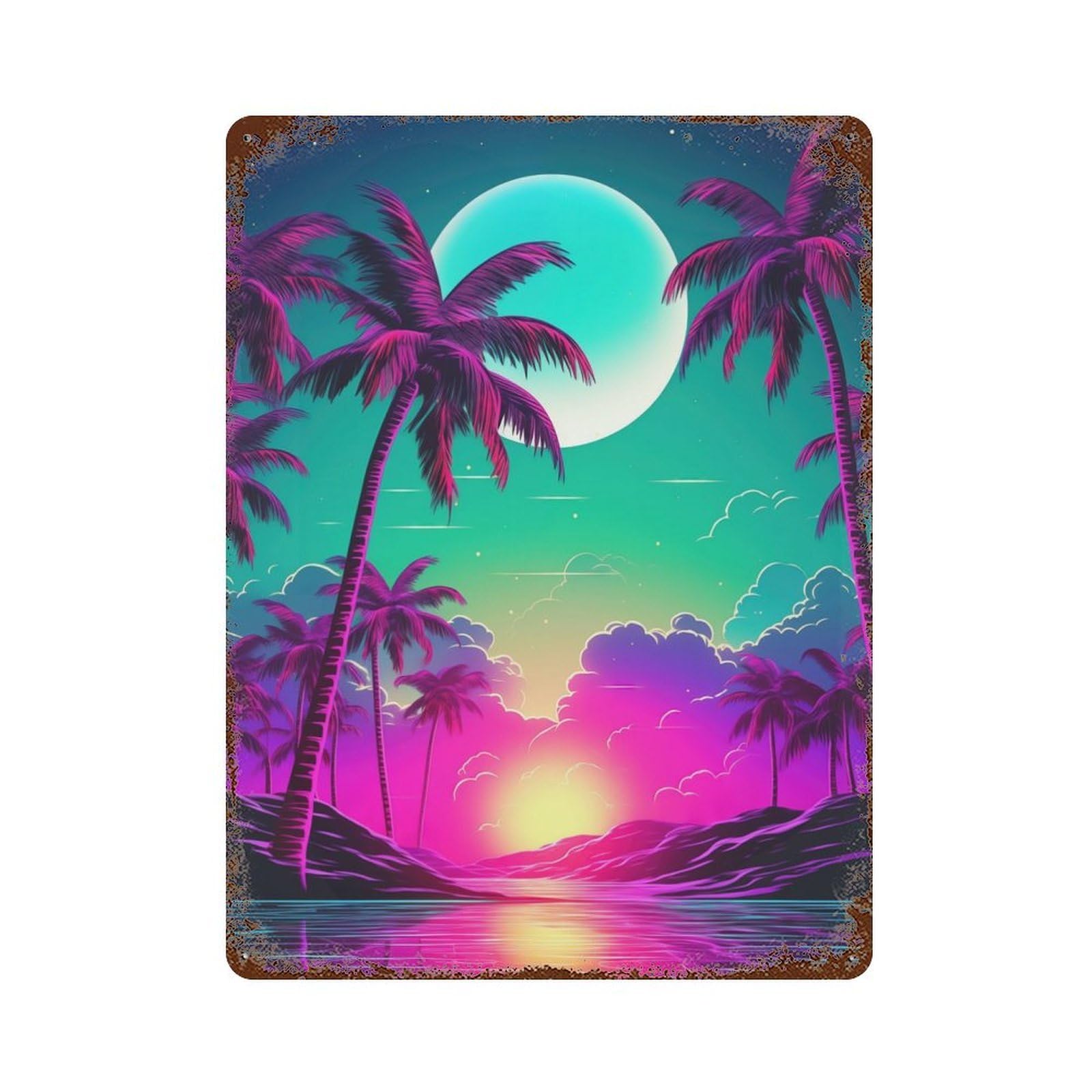 Tropical Retrowave Fusion Rusty Metal Tin Sign 15.7"x11.8", Ideal for Farmhouse, Kitchen And Entryway Decor