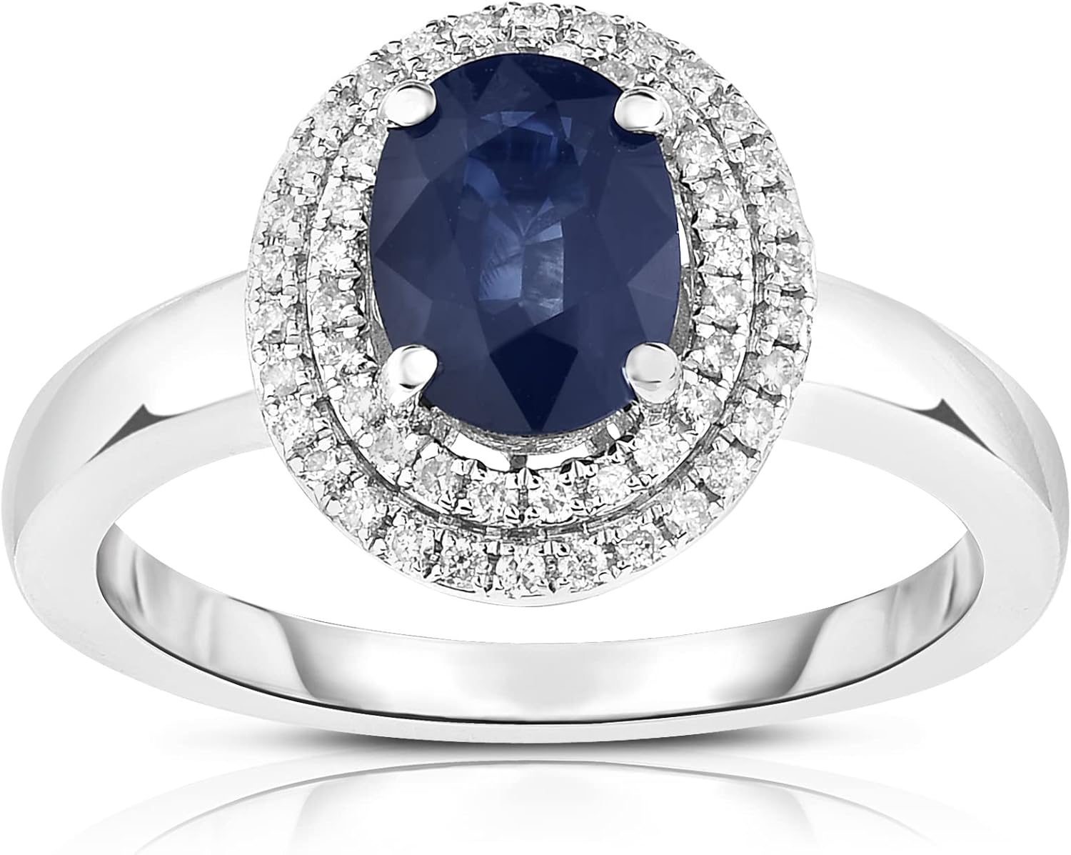 14K White Gold Genuine Sapphire 1-1/2 Ct Oval Diamond Halo Ring, Size 7
