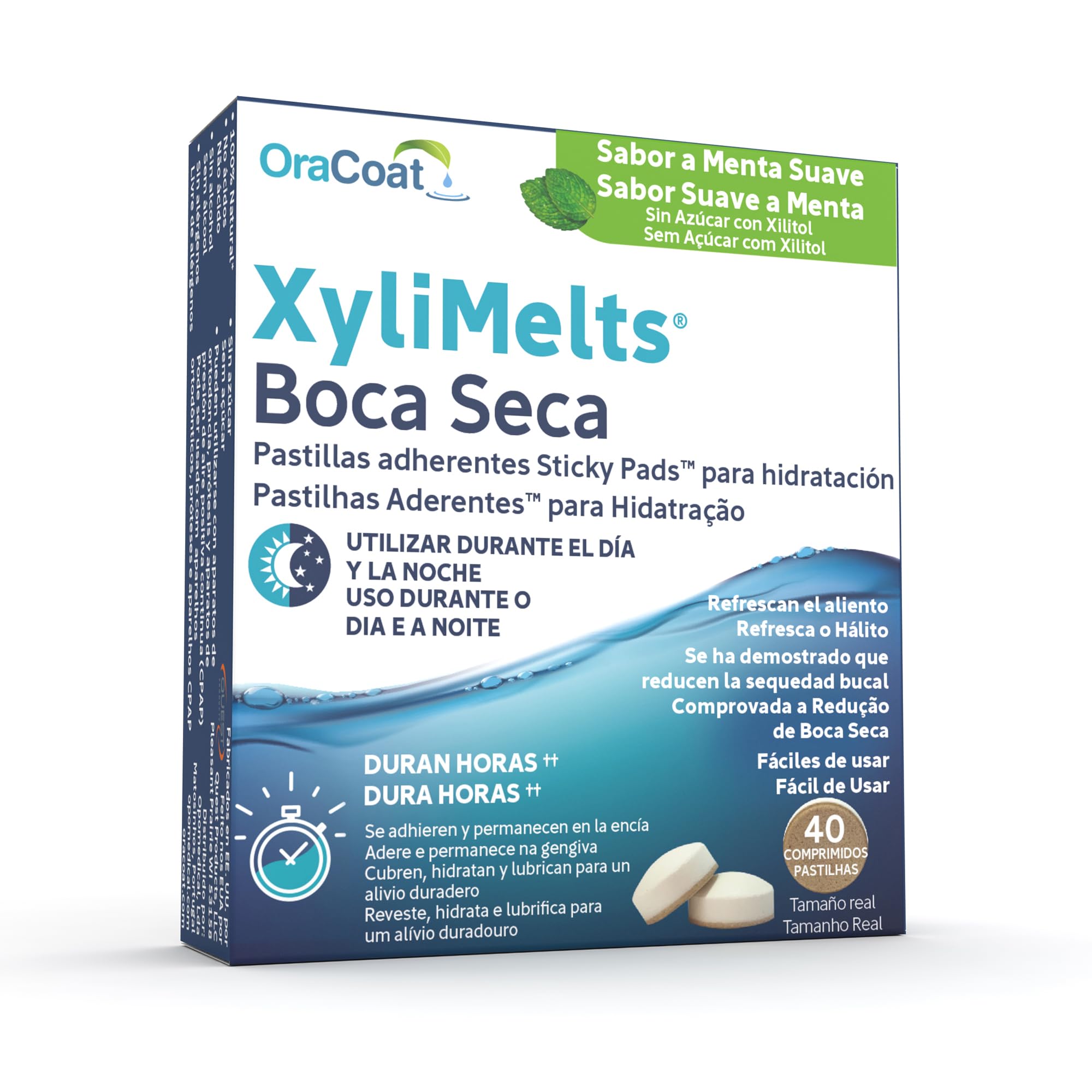 OraCoat XyliMelts - 40 Pastillas Adhesivas para la Boca Seca y Protección Dental - Xilitol Natural - Alivio Nocturno contra la Xerostomía y el Mal Aliento (Menta Suave, Pack 1)