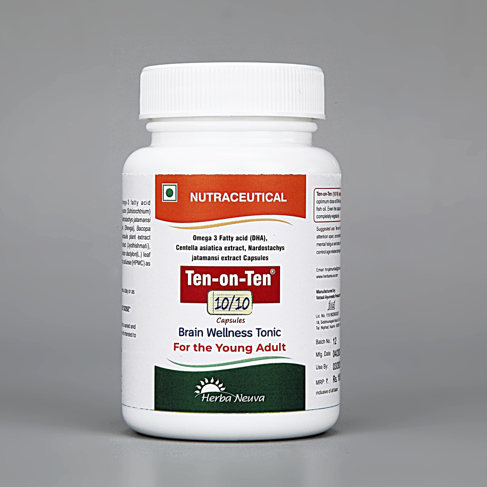 Herba Neuva Ten-on-Ten Capsules Veg Essential Omega -3 (DHA) with herb extracts Supports Brain Function in Grown-ups - 60 Capsules (B08WX62DT7) Amazon Price History, Amazon Price Tracker