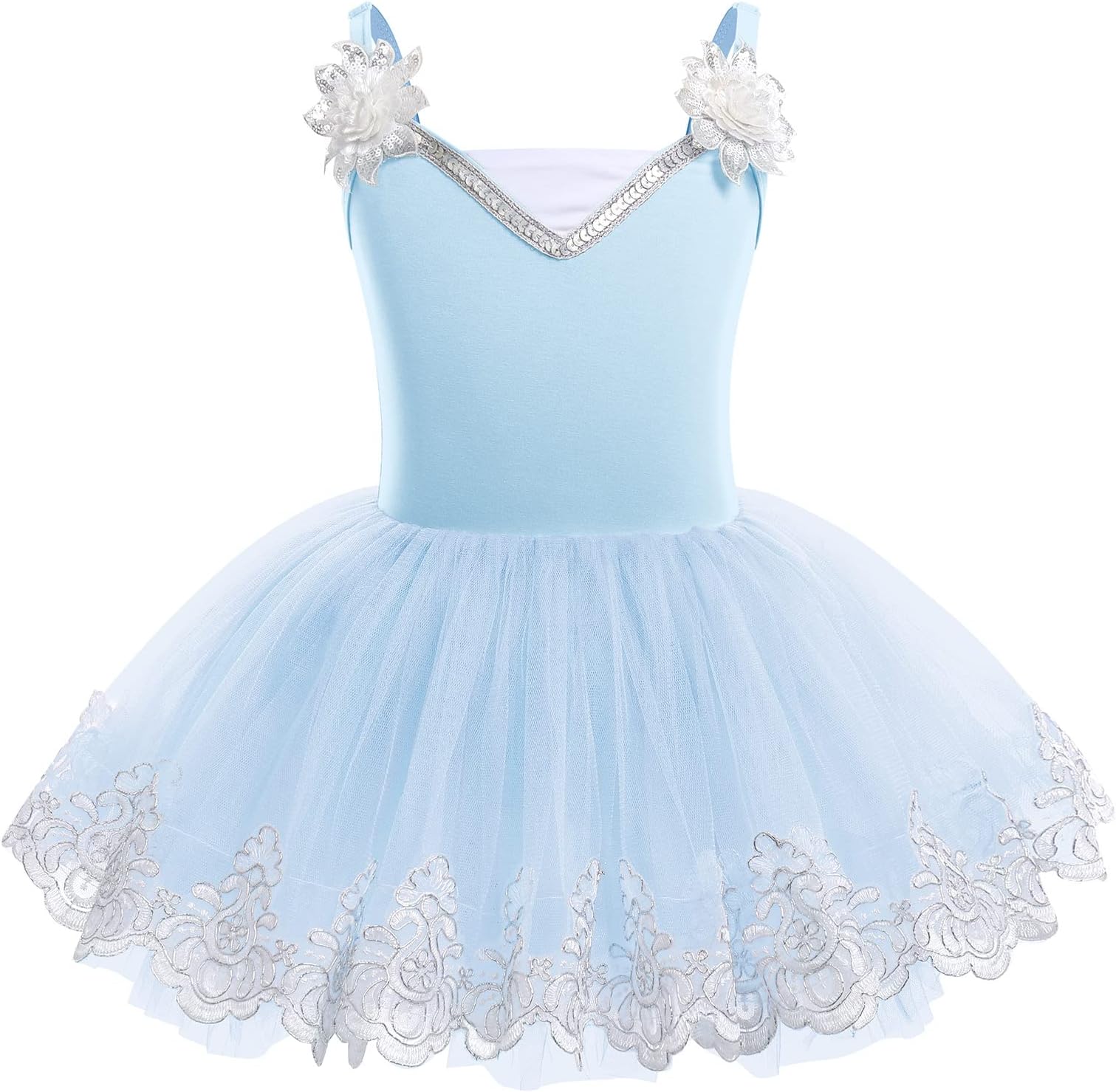 Ballet Leotard For Girls Camisole Tutu Skirts Shiny Sequin Flower Embroidery Dance Dress Gymnastics Bodysuit Outfit