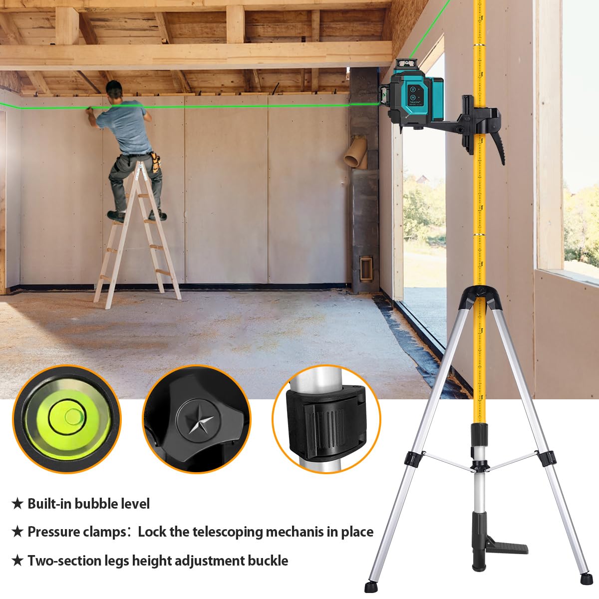 Takamine Ft 3 7m Telescoping Pole with Adjustable Laser Level Tripod 1 4-Inch by 20-Inch Laser Pole Mount — view 5