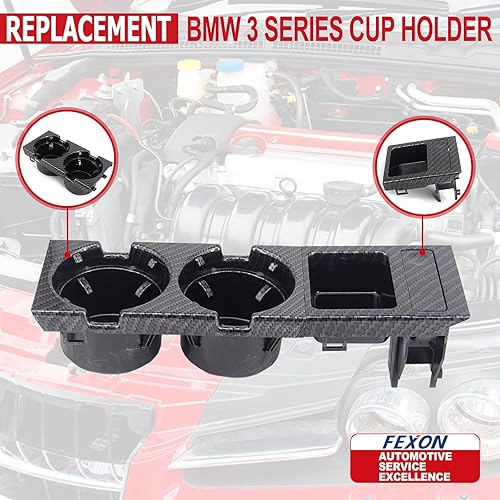 Miniatura 4 de Portavasos para BMW E46 Serie 3 1998-2005 Reemplazo para consola central delantera Reemplazar 51168217953 (fibra de carbono)