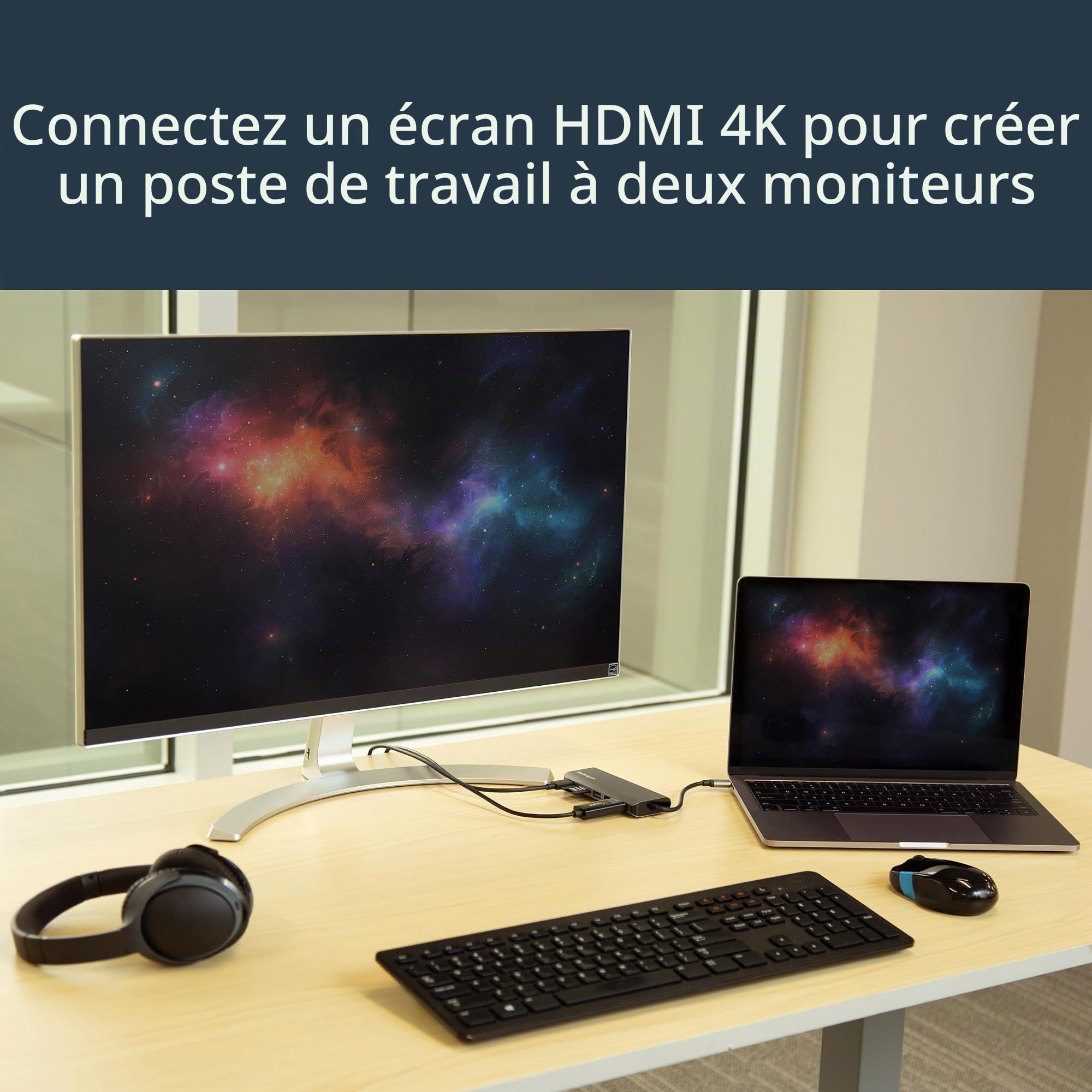 StarTech Dock voyage USB-C 6-en-1, HDMI 4K, 60W PD, SD/SDHC, GbE, USB-A | Station d'accueil, USB 3.0 5Gbps, Passthrough, Aluminium, Compatible Thunderbolt 3