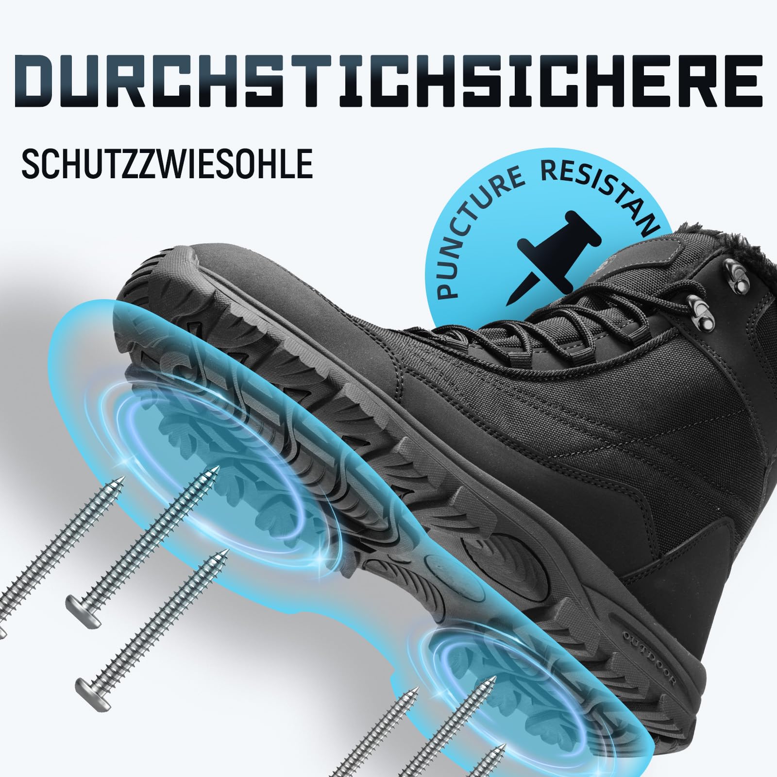 ANGRYRAM Winter Sicherheitsstiefel Herren Wasserdicht Warmen Gefüttert Stahlkappe Schneestiefel rutschfeste Hohe Winterschuhe Herren