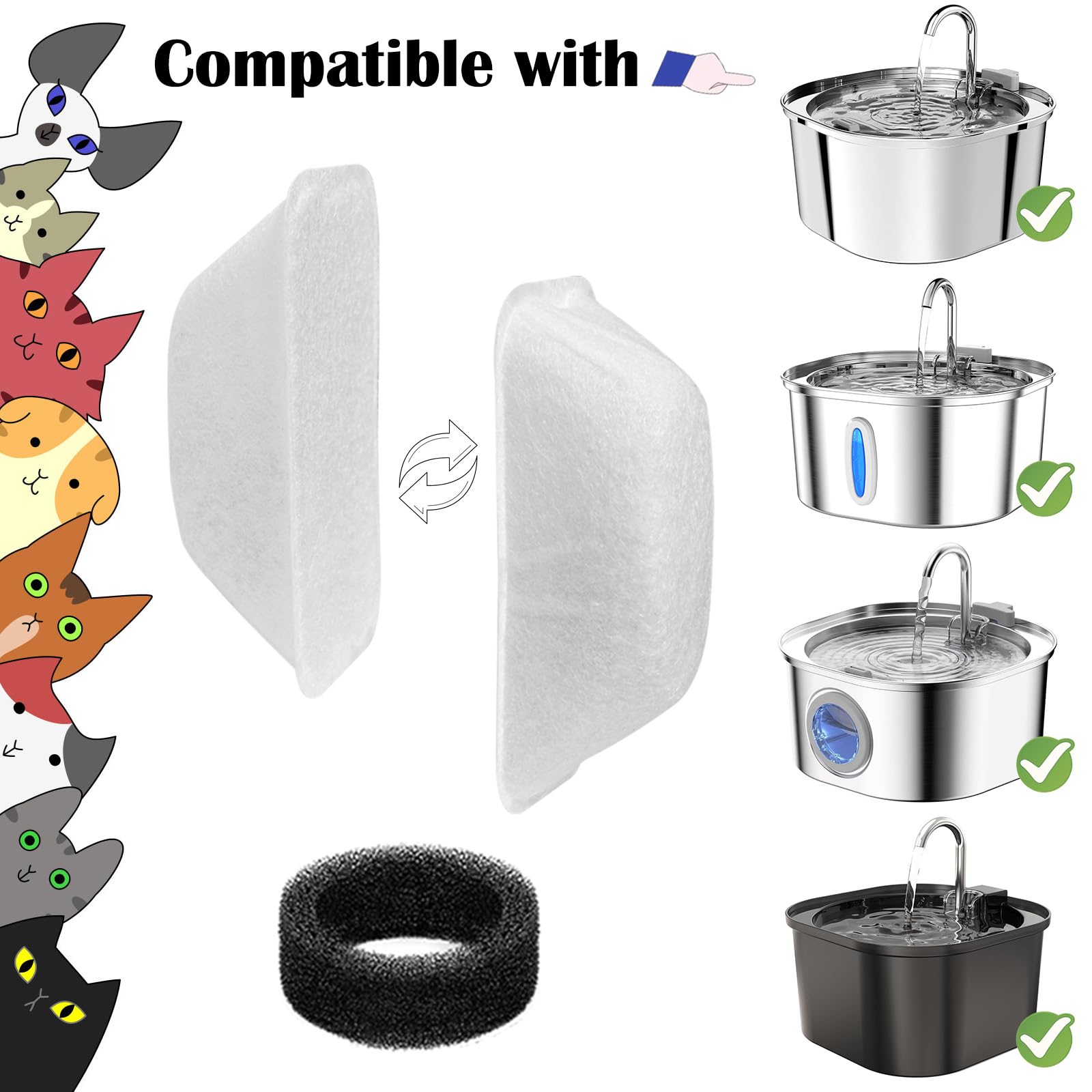 24 filtros de Fuente de Agua para Gatos de Repuesto para Fuente de Agua para Mascotas de 100 onzas/3.2 L y 84 onzas/2.5 L, Incluye 12 filtros de Fuente de Agua para Gatos y 12 esponjas de Filtro de