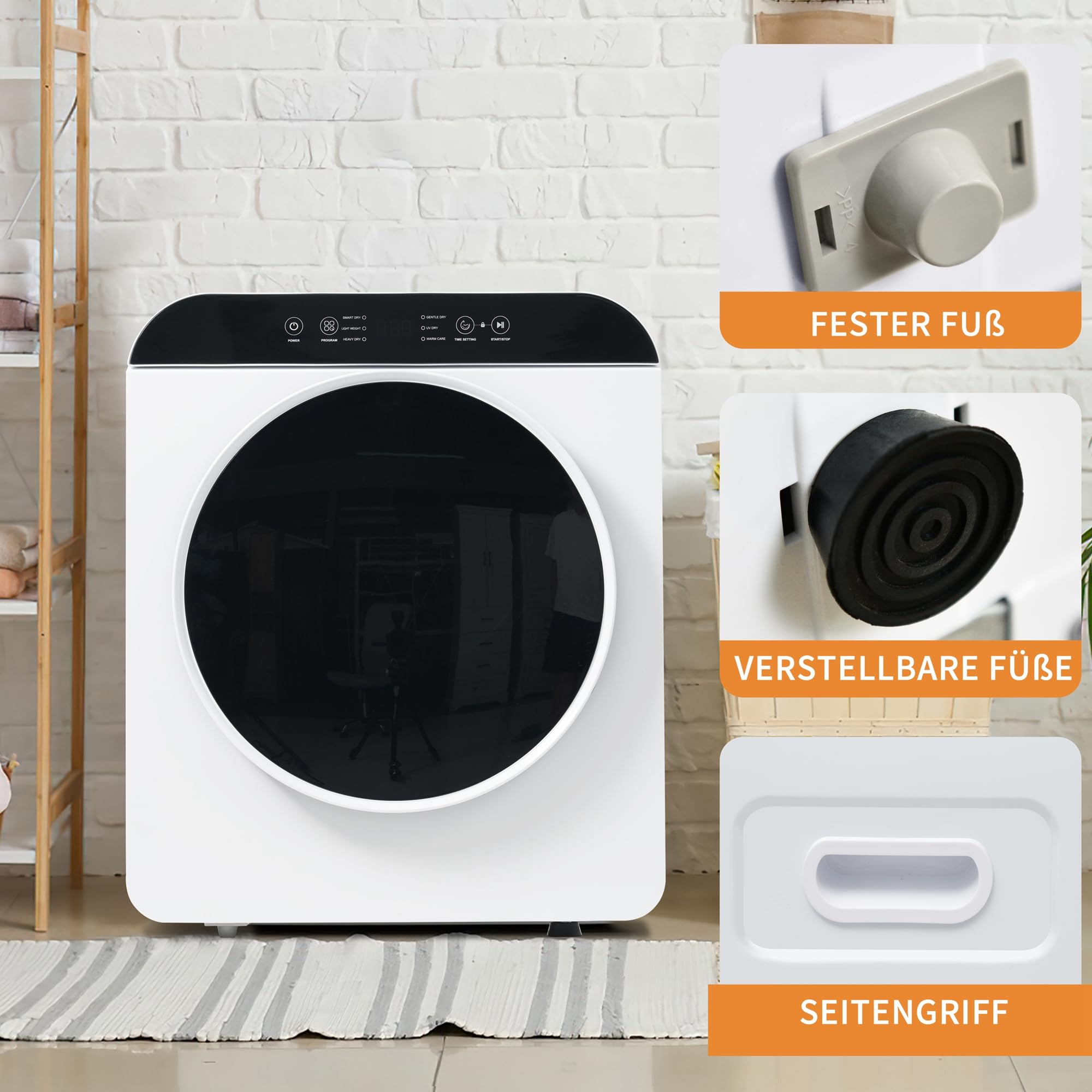 Merax Mini Wäschetrockner 3 kg (bis 4,5 kg) – Abgastrockner mit 6 Programmen, UV- & Hochtemperatur-Sterilisation, Timer 10–180 Min, Kindersicherung, Überhitzungsschutz, Wandmontage, 830 W