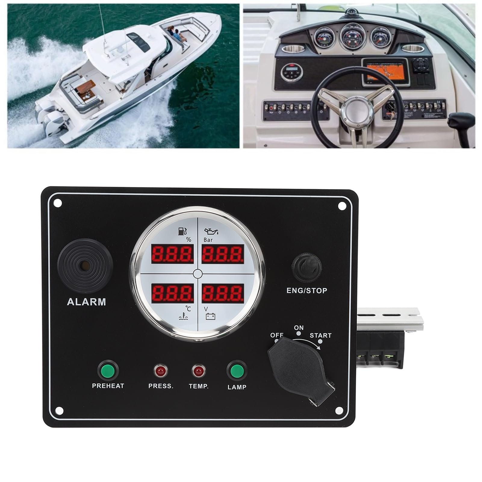 Juego de Grupos de Indicadores Digitales para Barcos, Panel de Indicadores Pantalla Digital 4 en 1 Nivel de Combustible Temperatura del Agua Voltaje Medidor de Presión de Aceite