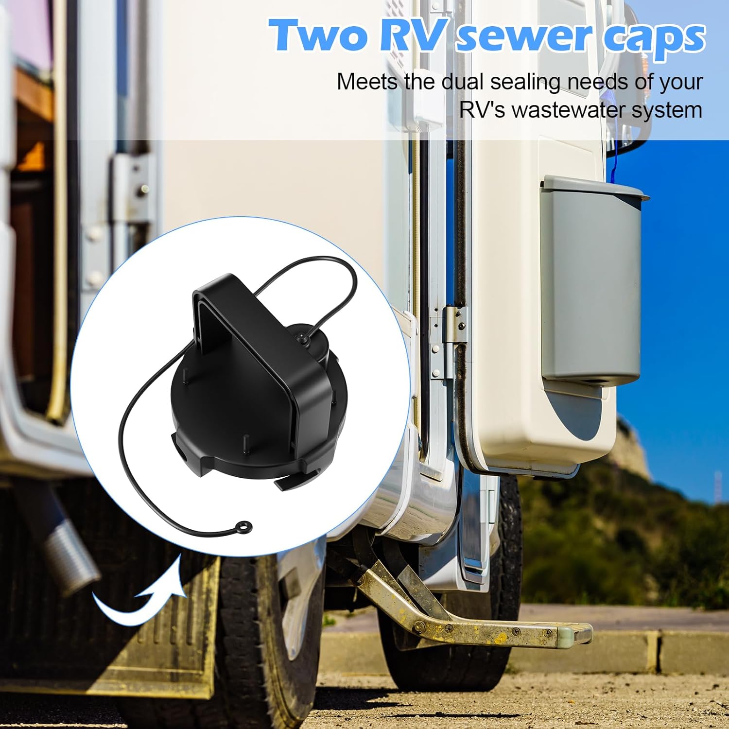 Colingmill RV Sewer Valve Cap with Handle - 3'' RV Sewer Cover Waste Valve Cap for Camper Trailer Easy to Install & Use(4 Pcs,Black)