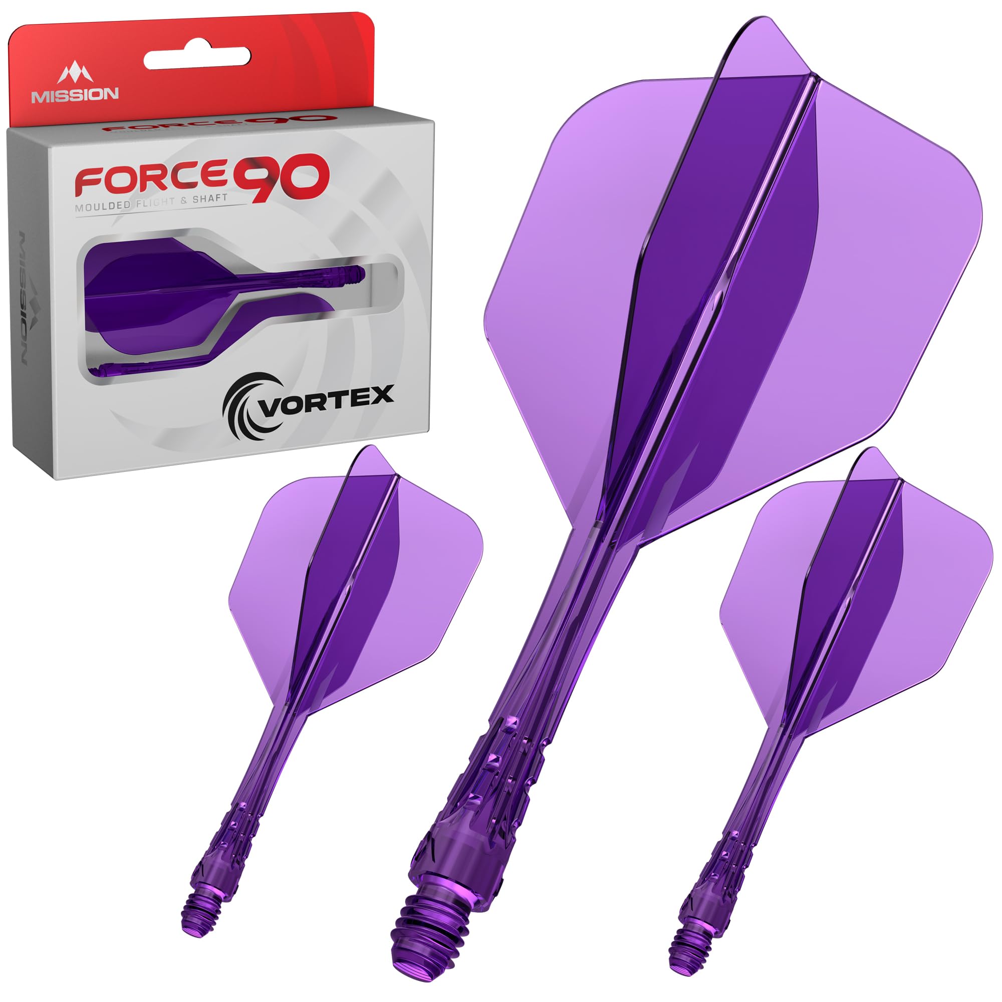Mission Darts | Force 90 Vortex | Integrated Precision Moulded Dart Flight And Shaft System | Multiple Styles | Multiple Colours. (Standard No6 - Tweenie, Clear Purple)