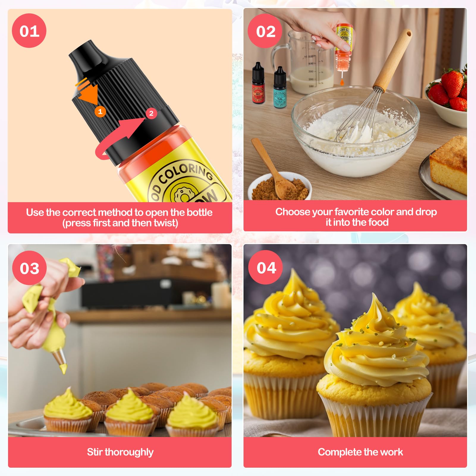 Food Coloring Set for Cake Decorating Rainbow Edible Food Dye for Halloween Baking Royal Icing Cookie Supplies Gluten Free 14x12ml Food Grade Liquid Food Color Kit, 0.4 Fl. Oz/Bottles