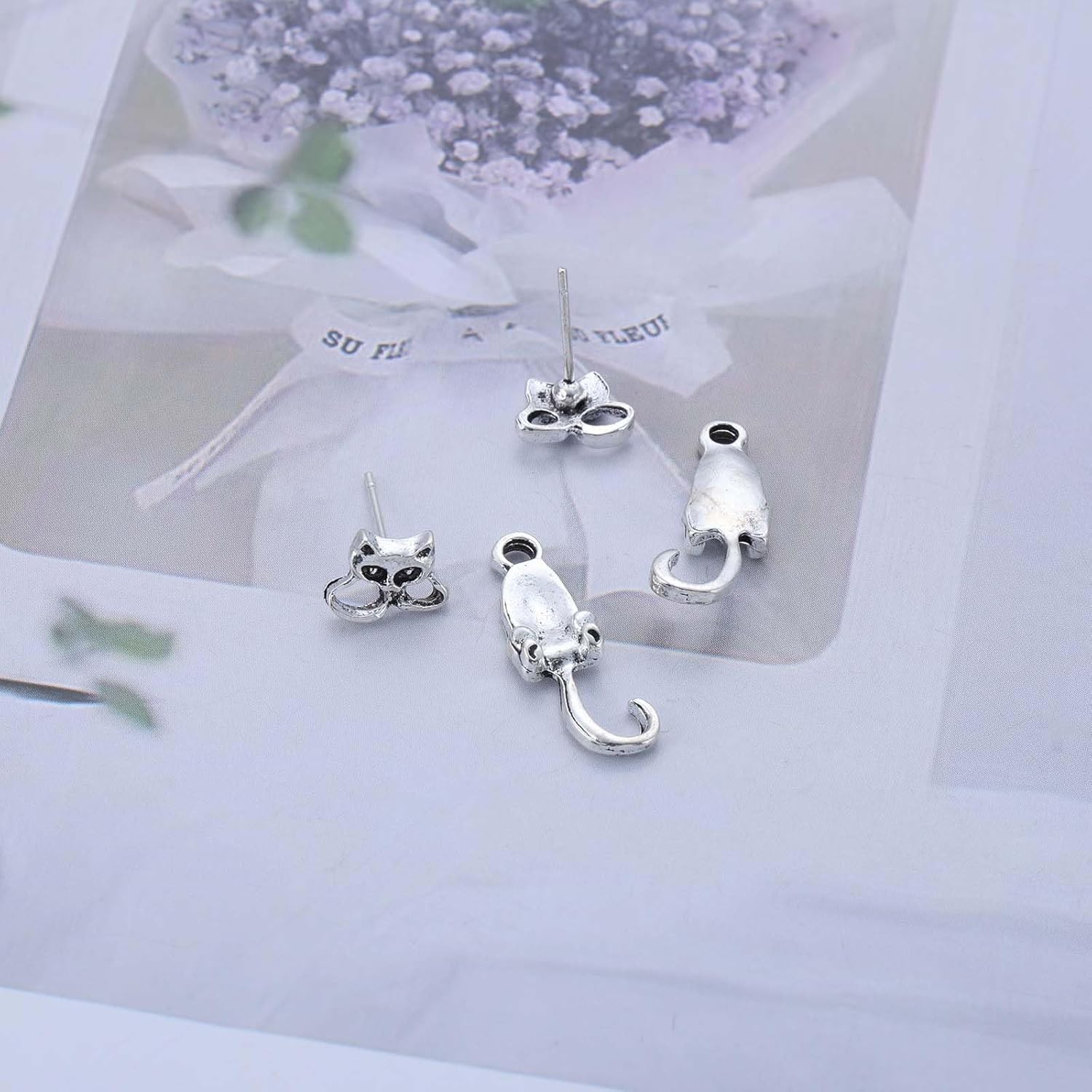 Punk Cat Ear Jacket Earrings Silver Cat Earring Jacket Stud Front Back Gothic Animal Earrings Jewelry for Women - Image 4