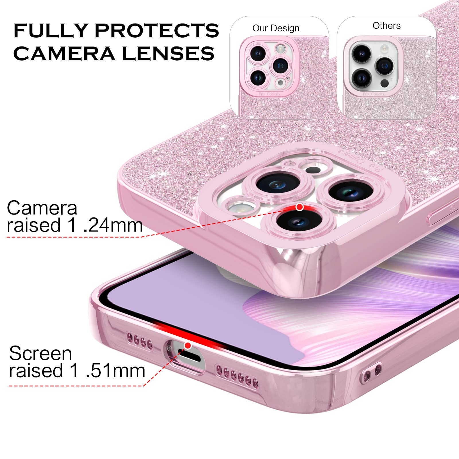 YINLAI Custodia Glitter Rosa Per IPhone 13 Pro Max (6.7'') - Morbida TPU Antiurto Con Protezione Fotocamera - Regalo Donna