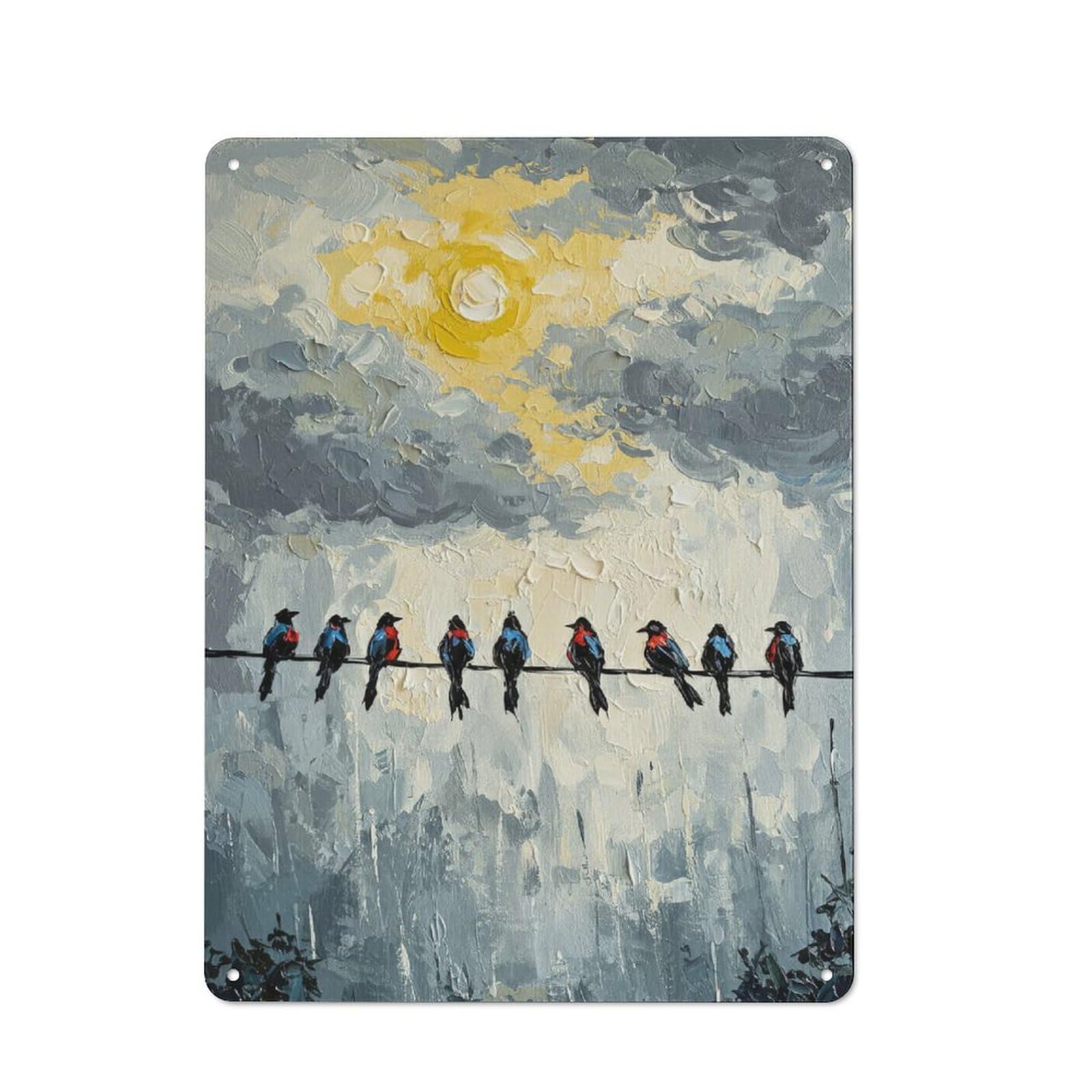 Junmoney Birds On A Wire Painting Clean Industrial Metal Wall Decor 40X30cm, Industrial Metal Sign For Workspace, Cafe, Hallway Or Garage