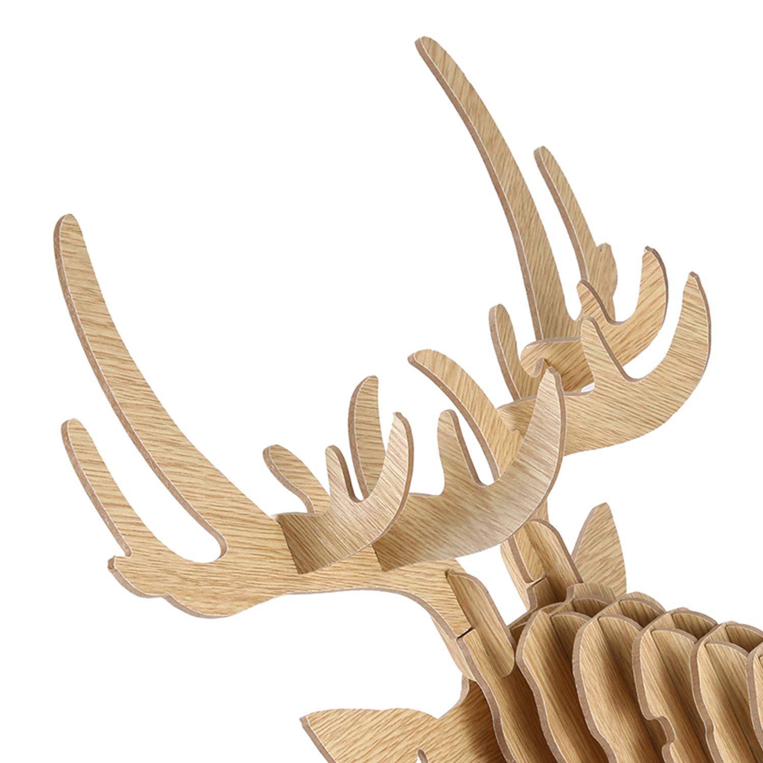 Lobamop Tête de cerf en bois sculptée 3D - Décorative et collier - Beige