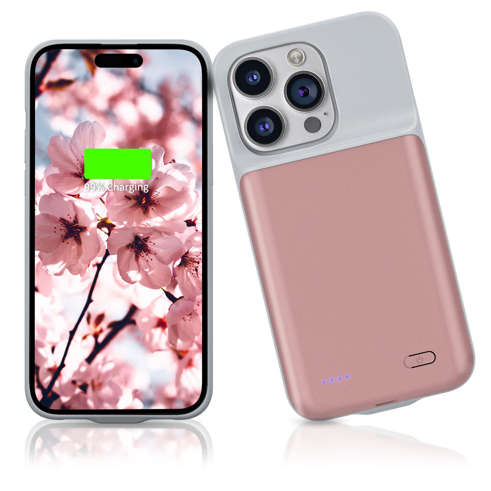 Gladgogo iPhone 14 Pro Battery Case, 7000mAh Slim Rechargeable Smart iPhone 14 Pro Charging Case, Portable Protective Extended iPhone 14 Pro Charger Case 6.1 inch, Pink