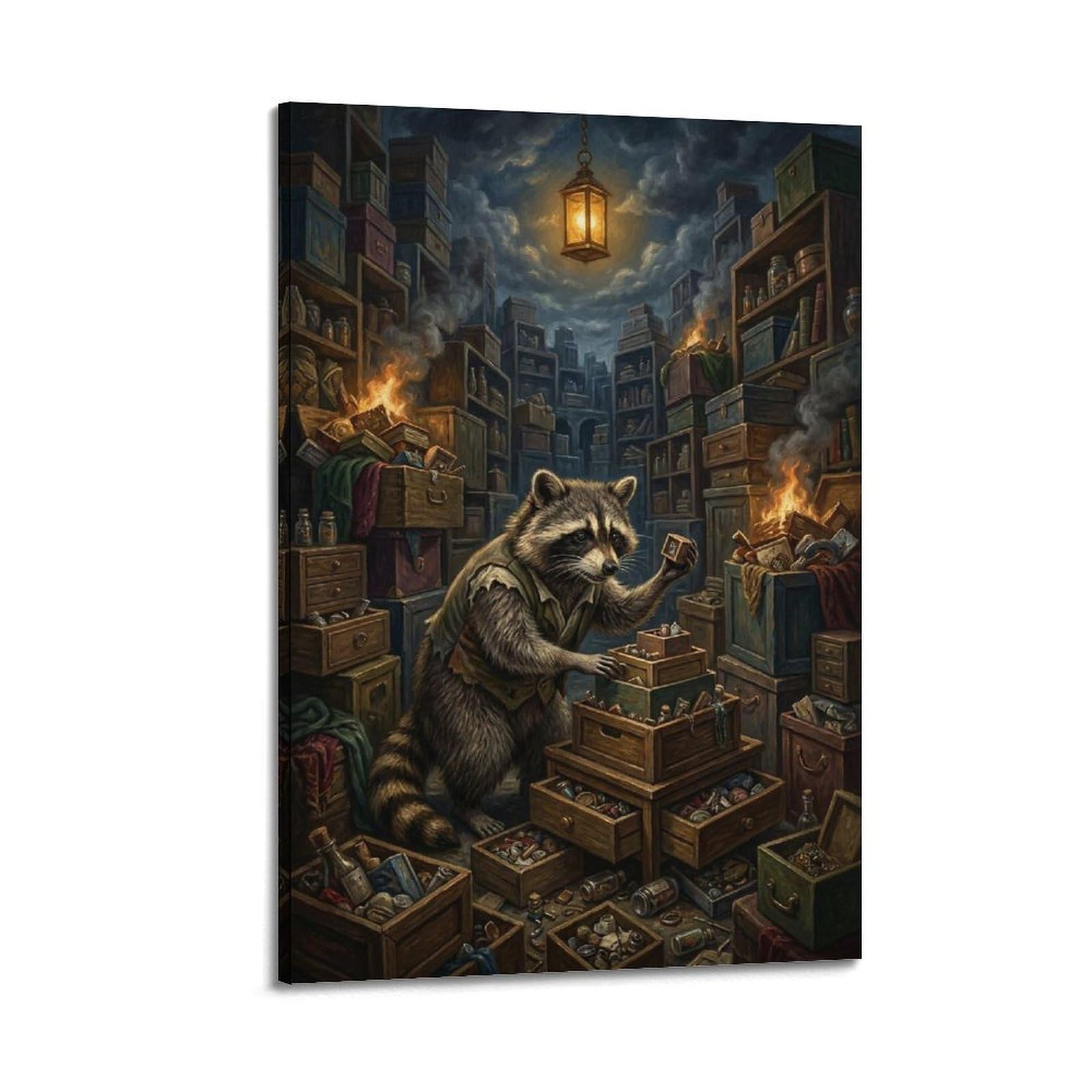 XKUGA Surreal Vintage Animal Poster Raccoon Organizing Chaos Modern Decorative Canvas Prints - Ideal Wall Art for Family, Man Cave, Game Room, Boys & Girls Bedroom 20x30inch(50x75cm)