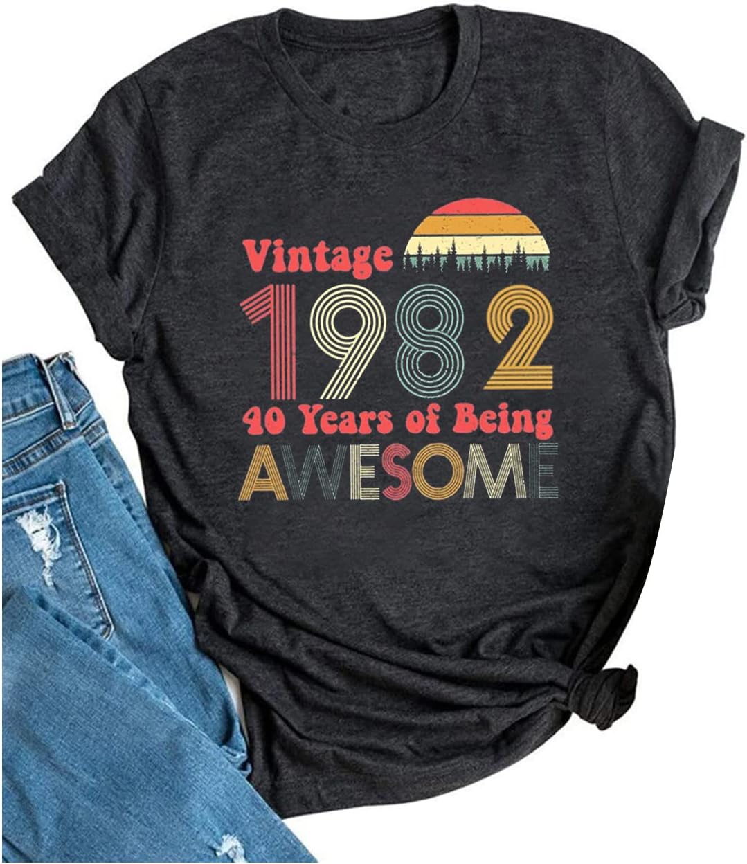40th Birthday Gifts T Shirts Women Vintage 1982 Original Parts Funny Graphic Tees Tops Cute 40th Birthday Party Tshirt