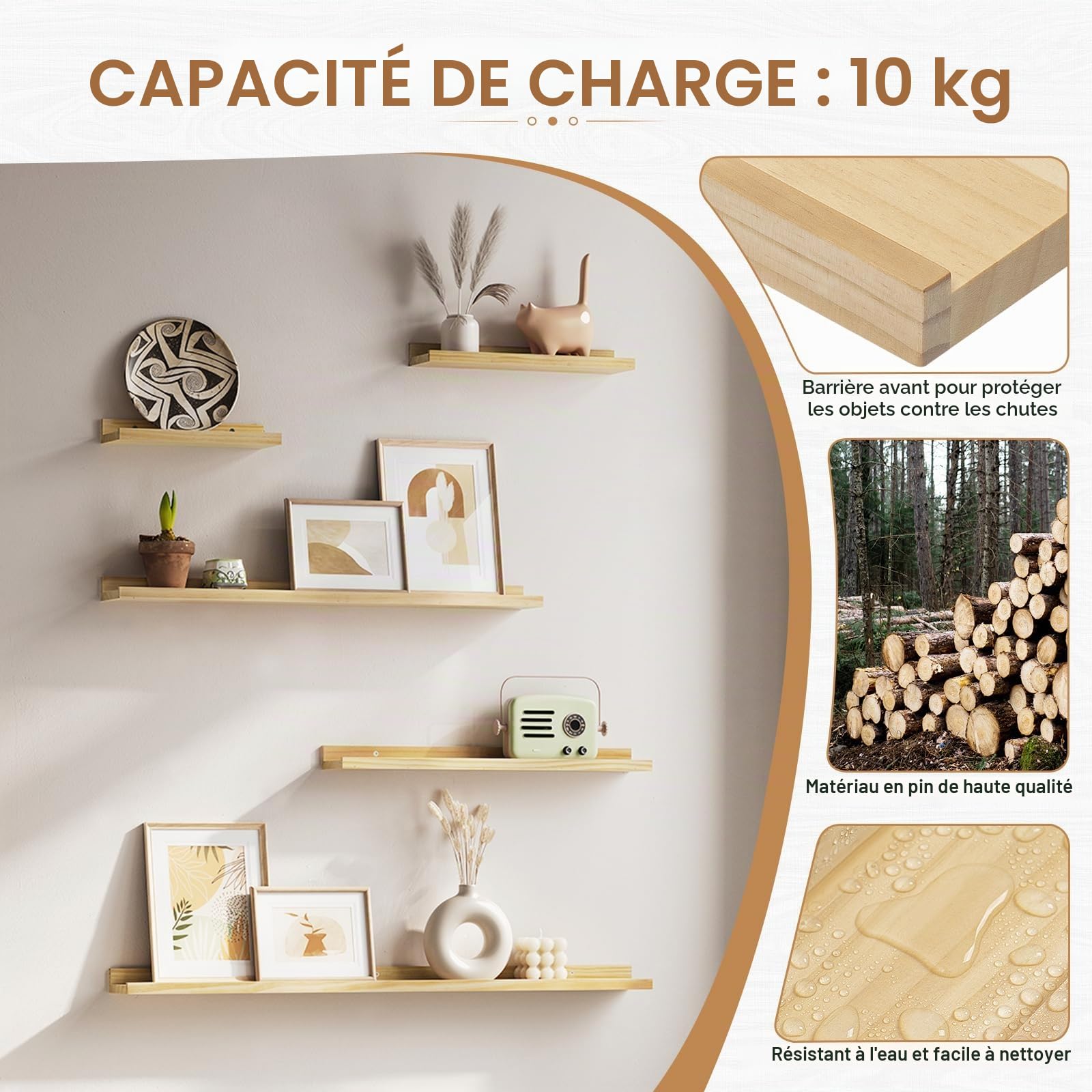 eSituro Étagère Murale, Étagère Flottante,Chêne,80x10x4cm, Bois 2er