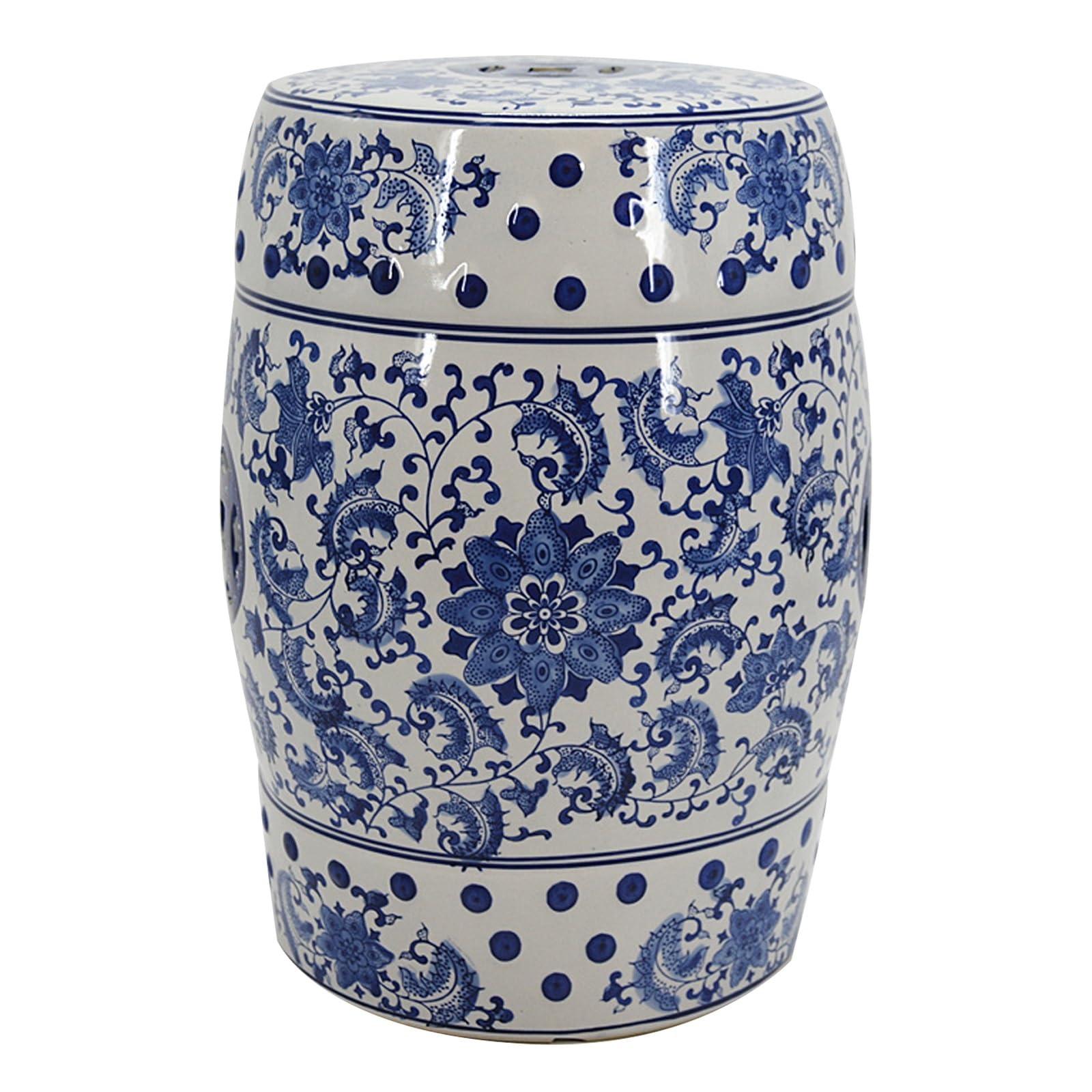 Tabouret de Jardin à Tambour en céramique de Style Chinois, Table d'Appoint Décor Chinoiserie, Tabourets en Céramique Bleu Et Blanc, Design Creux Porcelaine