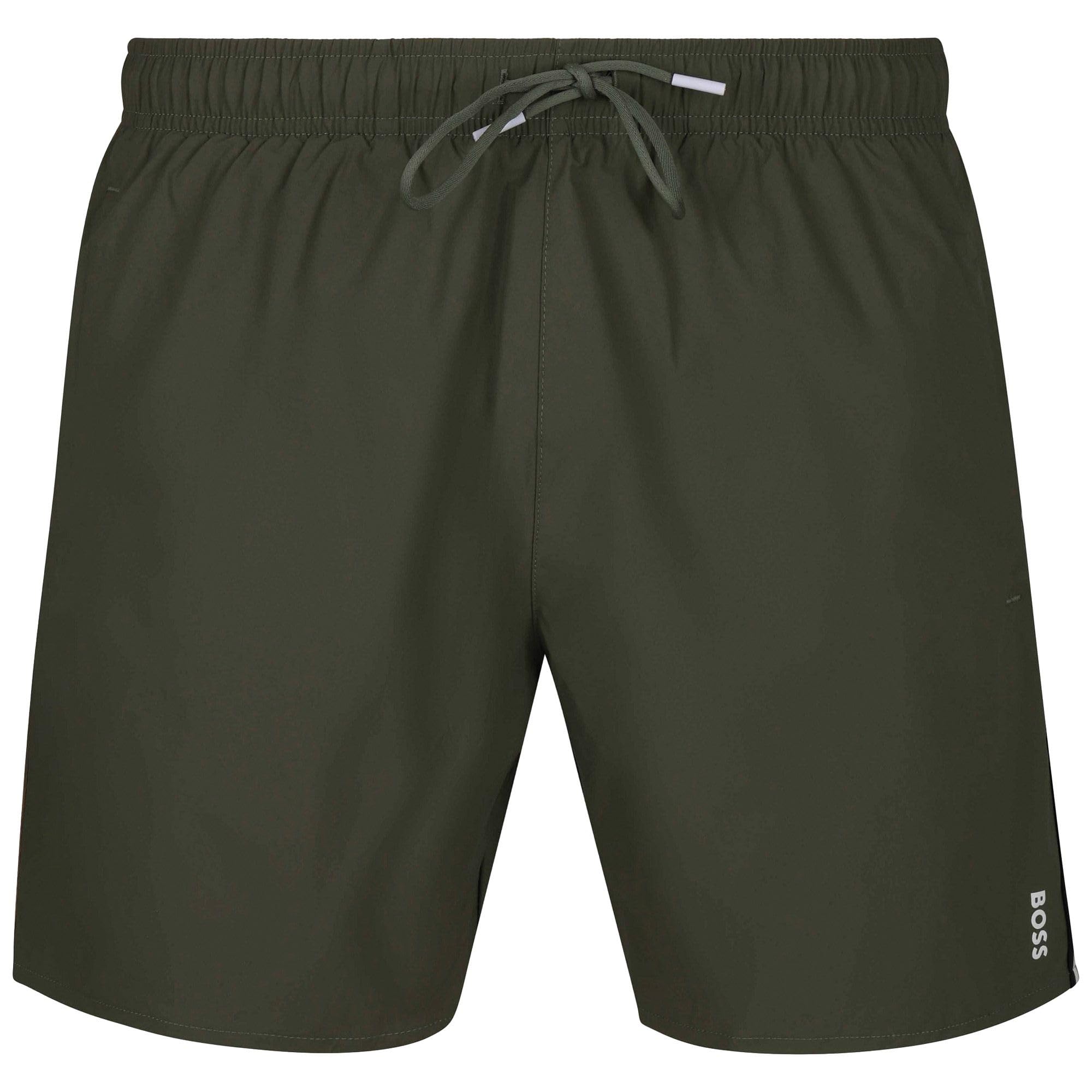Boss Men's Green Iconic Corp Stripe Leg Swim Shorts Khaki In Open