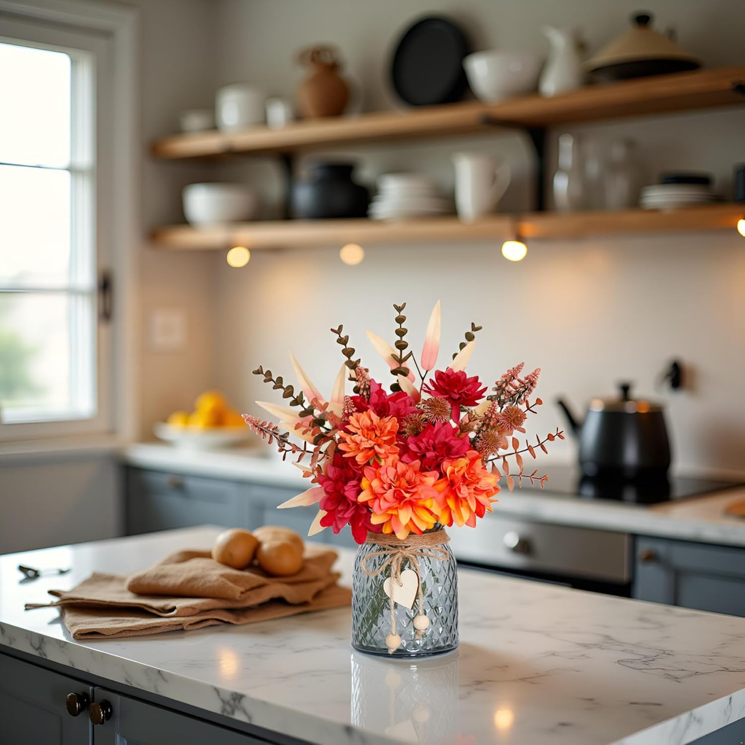 Fake Fall Flowers in Vase,Faux Flowers in Vase,Fall Floral Arrangement,Fall Centerpieces for Tables,Artificial Flowers,Kitchen Decor,Coffee Table Decor - Image 8