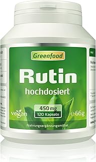 Greenfood Rutin, 450 mg, hochdosiert, 120 Vegi-Kapseln – 100% Naturprodukt. OHNE Zusätze. Ohne Gentechnik. Vegan.