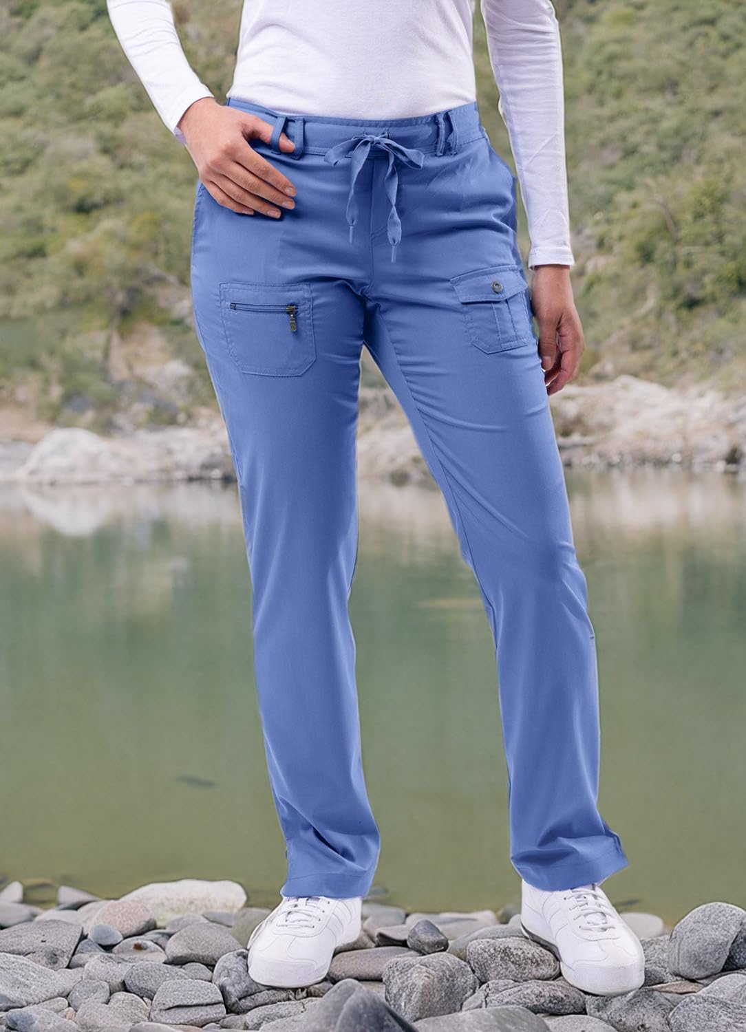 Adar Pro Damskie Kittel - Medyczne spodnie do jogi Skinny - P4100P - Ceil Blue - 3X