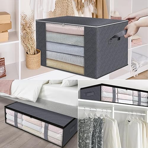 Miniatura 4 de Paquete de 6 organizadores de armario de 40.5L90L con tapas debajo de la cama, bolsas de almacenamiento plegables para mudanzas, ropa de cama,