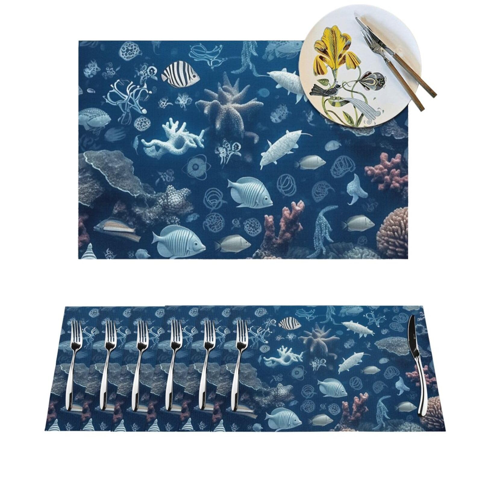 Set de table tressé en PVC sous-marin lot de 6 pièces antidérapantes pour salle à manger