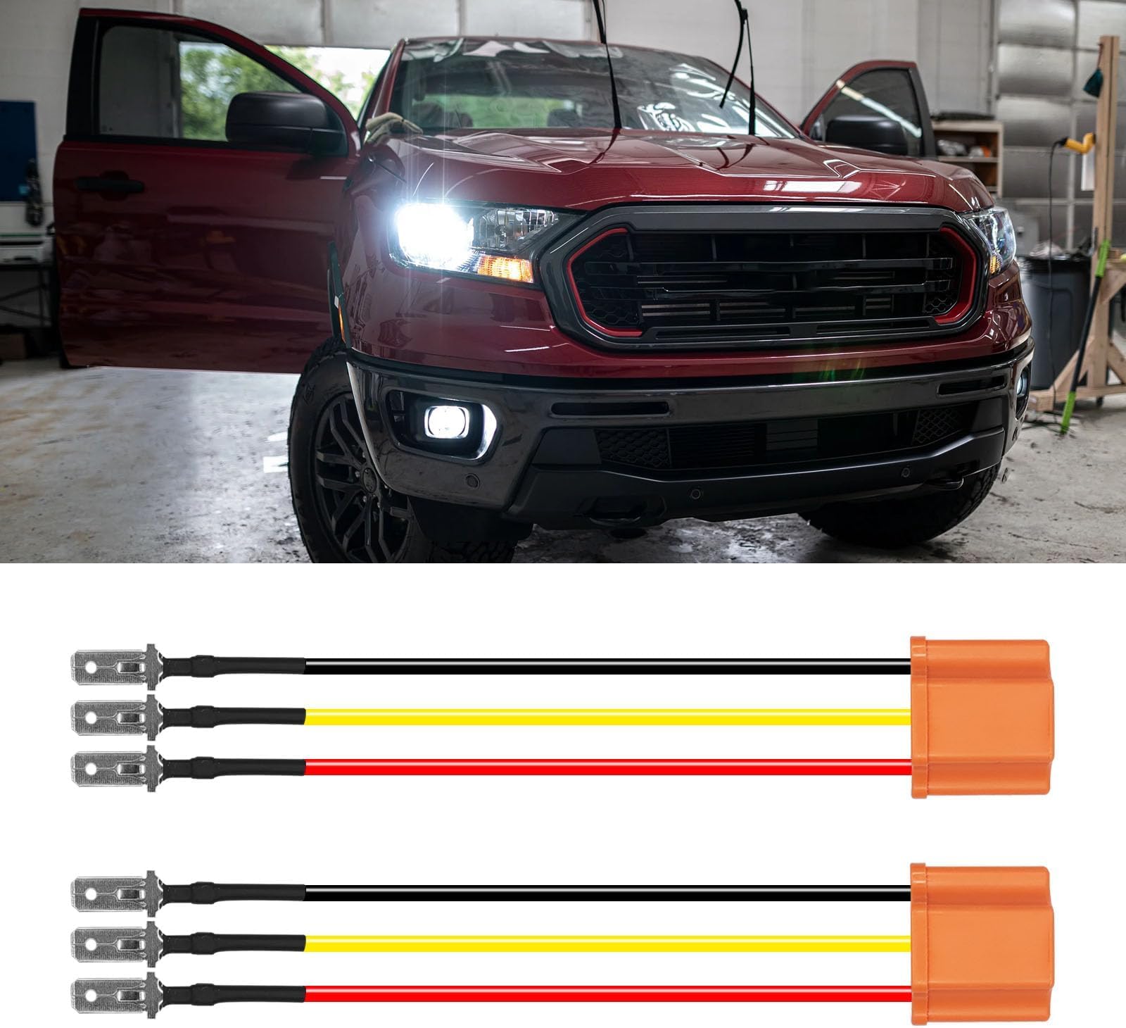 NALACAL 2PCS Headlight Connector H4 9003 HB2 Wiring Harness Head Light Socket, 16AWG 3 Adapter Headlamp Assembly Replacement Pigtail Socket Female Plug Fog Light Relay Harness (Orange)