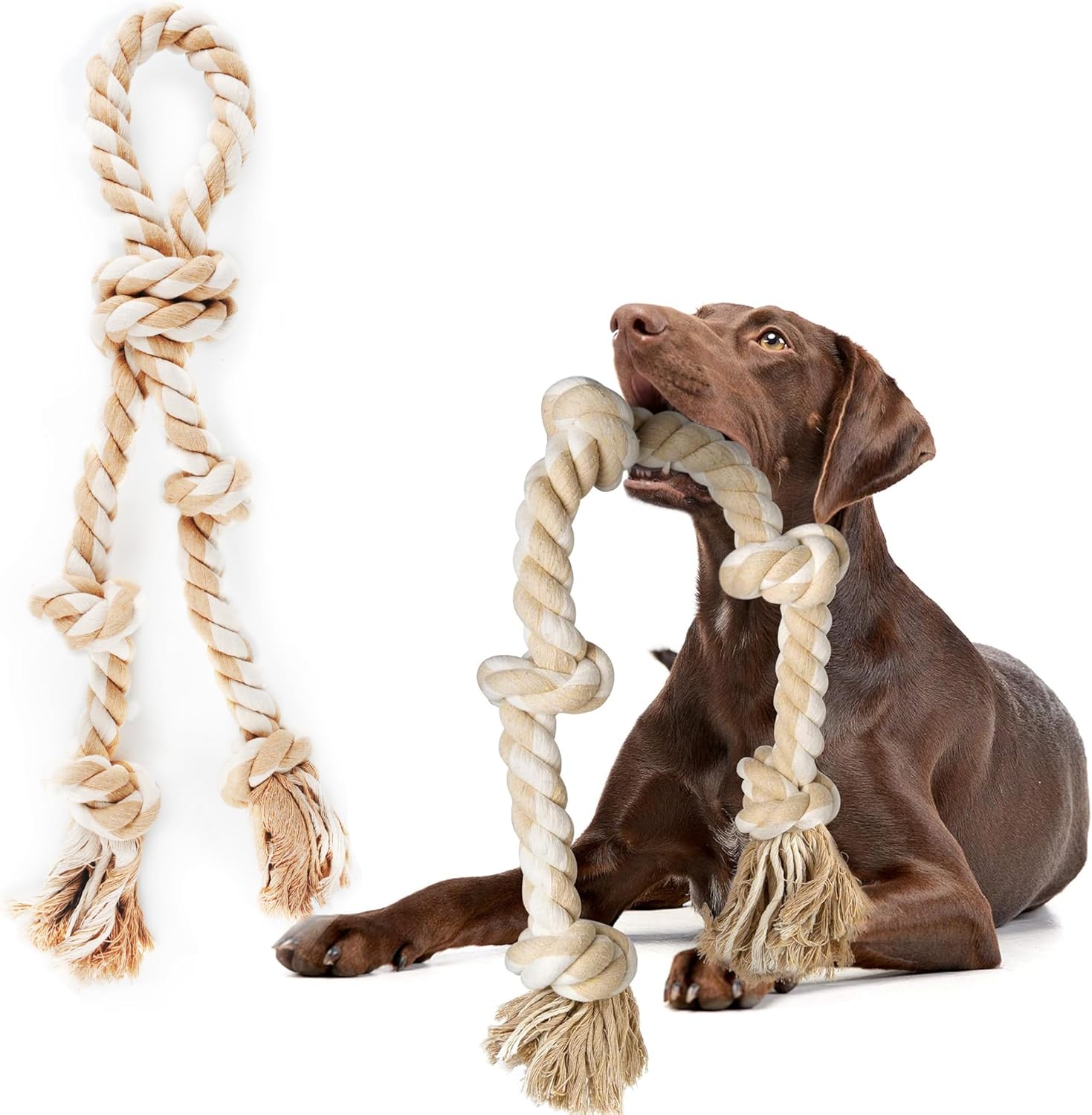 Fida Dog Rope Toys for Aggressive Chewers Set,Large Dog Toy Designed for Tug of War, Tough Dog Rope Toy Indestructible Made of Undyed Natural Cotton, 29" Large Dog Toys with 3 Big Knots and a Handle